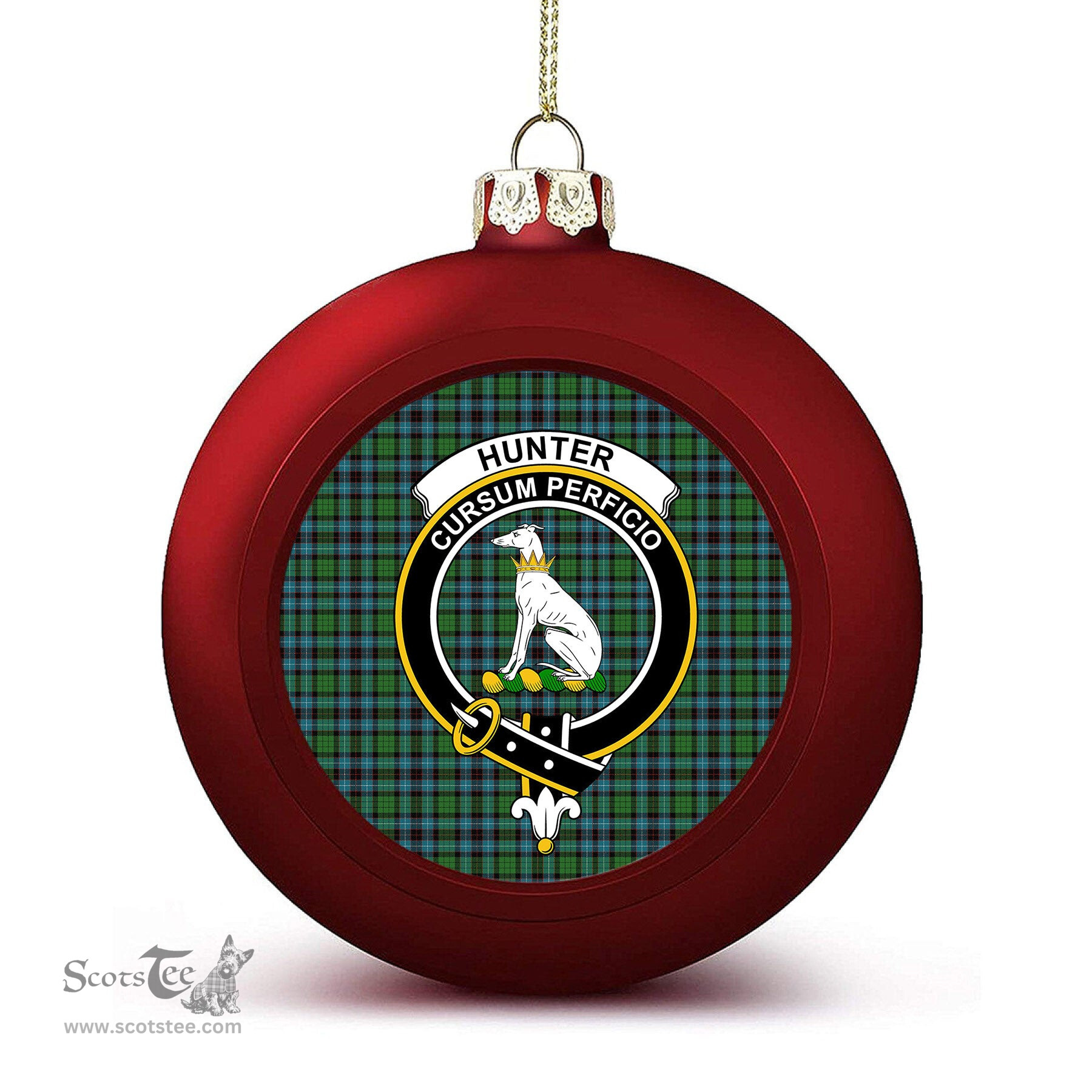 ScotsTee Shop Scottish Hunter of Peebleshire Ancient Crest Tartan Christmas Ball Ornament