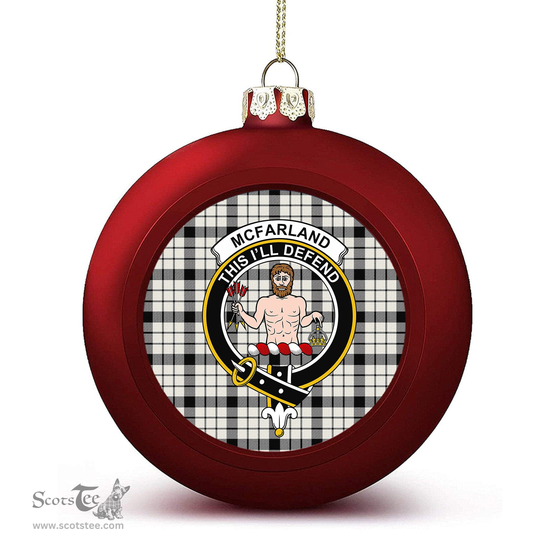 ScotsTee Shop Scottish McFarland Black White Modern Crest Tartan Christmas Ball Ornament