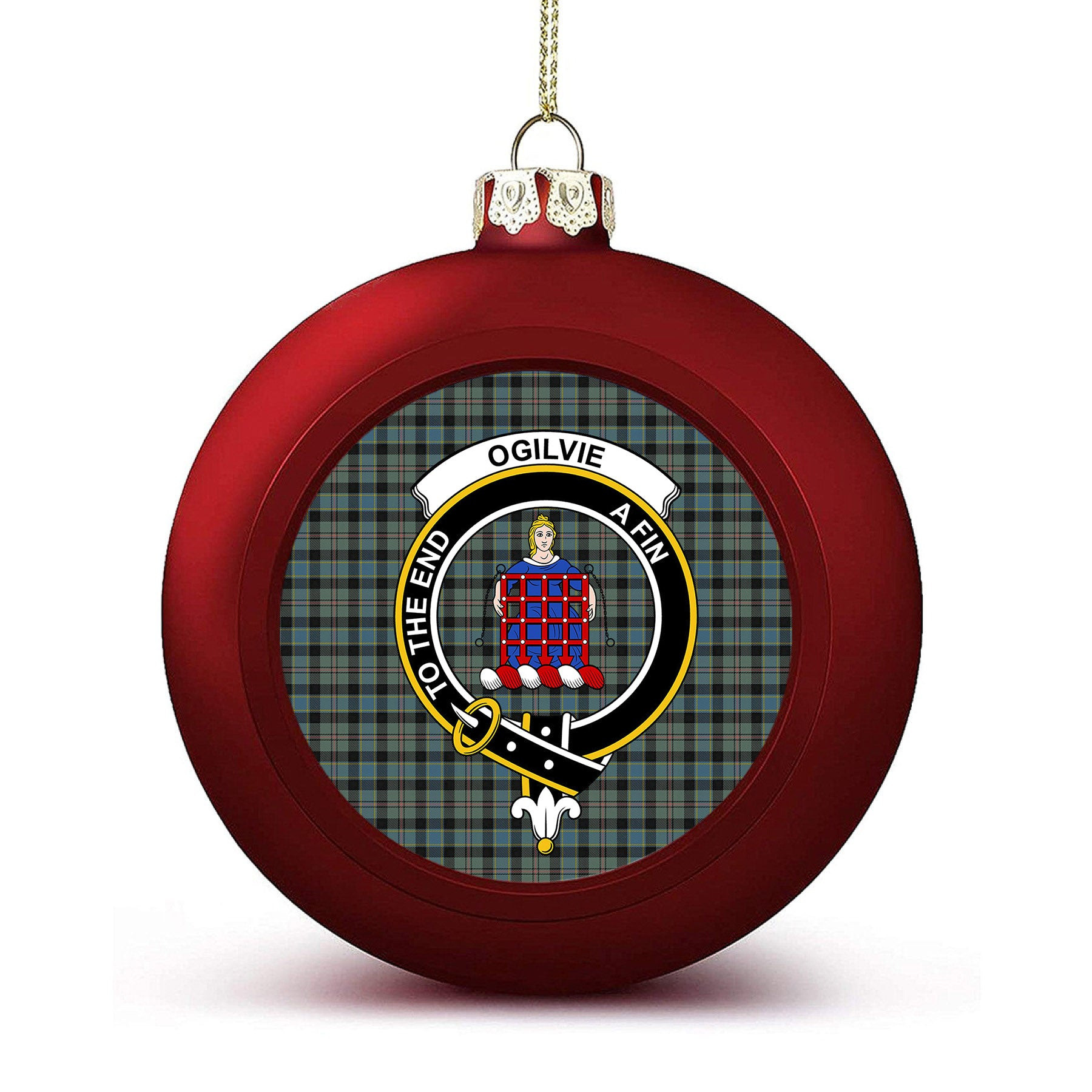 ScotsTee Shop Scottish Ogilvie (Ogilvy) Hunting Crest Tartan Christmas Ball Ornament