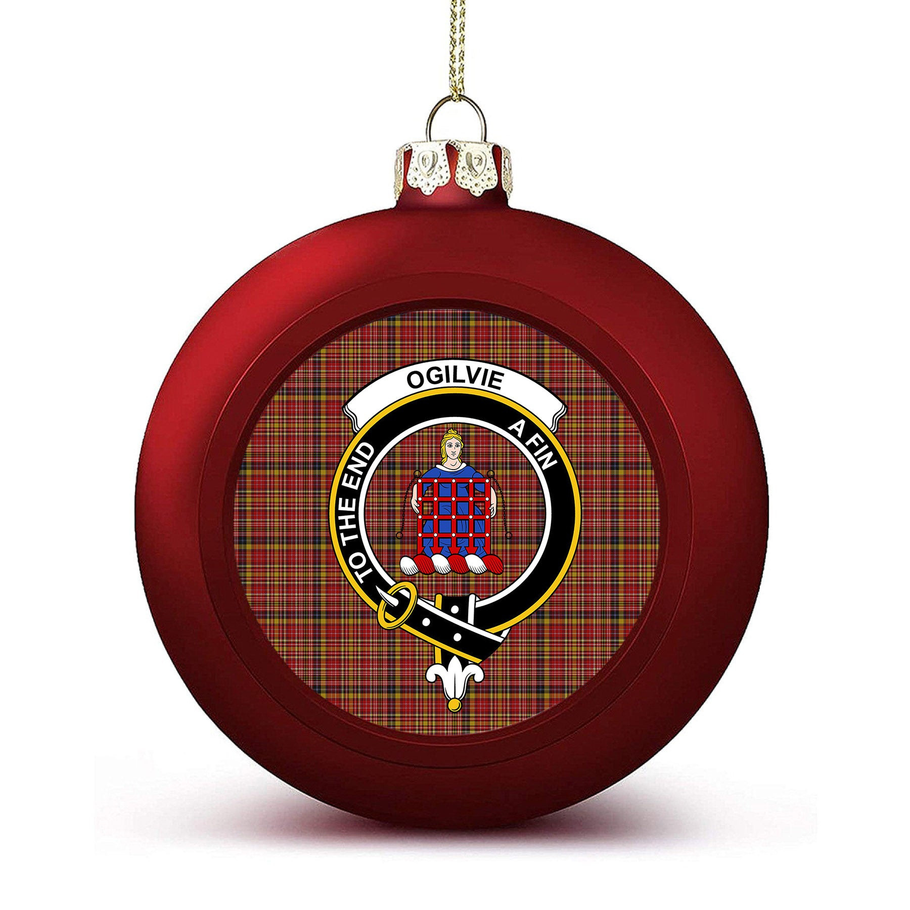 ScotsTee Shop Scottish Ogilvie (Ogilvy) of Strathallan Crest Tartan Christmas Ball Ornament