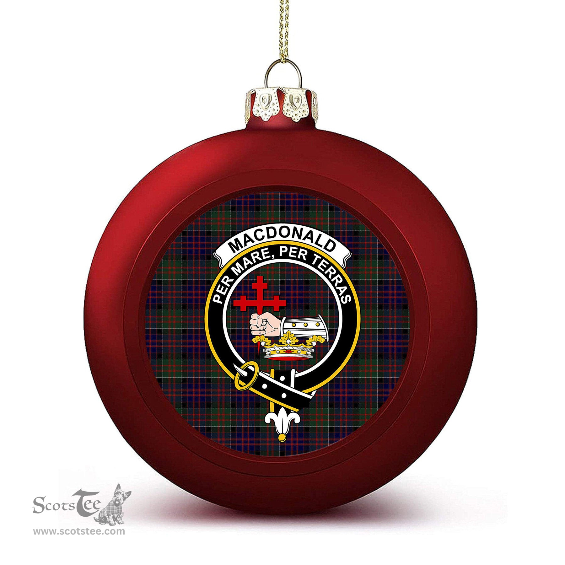 ScotsTee Shop Scottish MacDonald of Clanranald Crest Tartan Christmas Ball Ornament