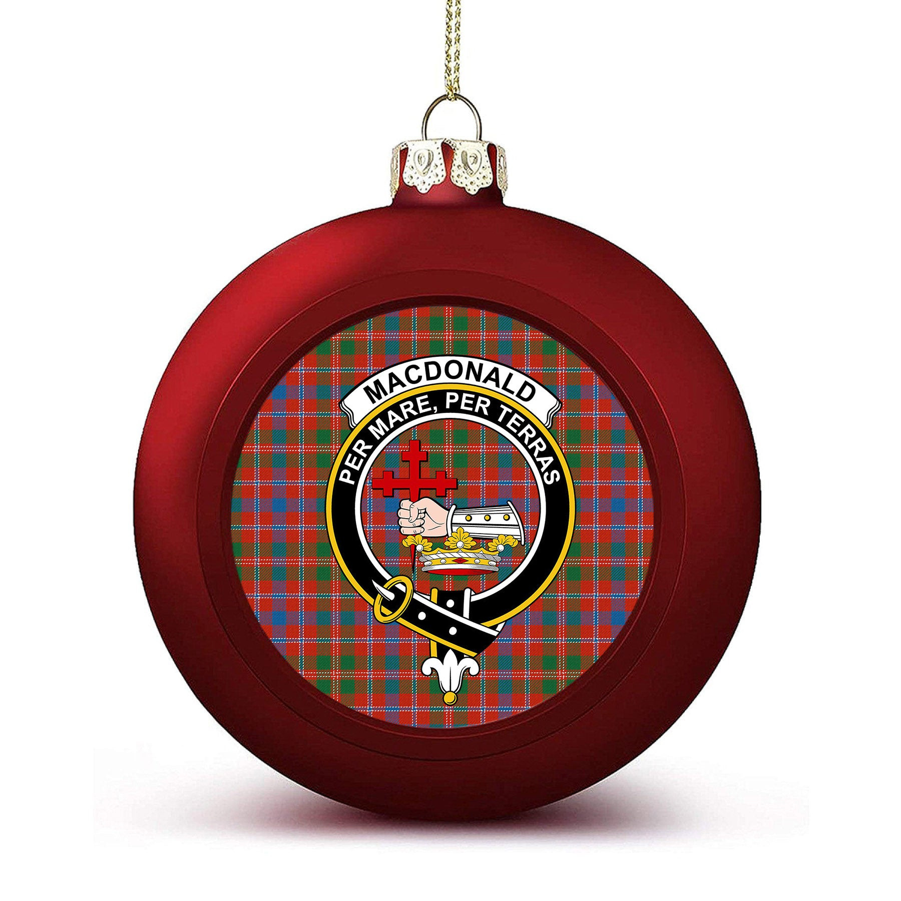 ScotsTee Shop Scottish MacDonald of Glenaladale Ancient Crest Tartan Christmas Ball Ornament