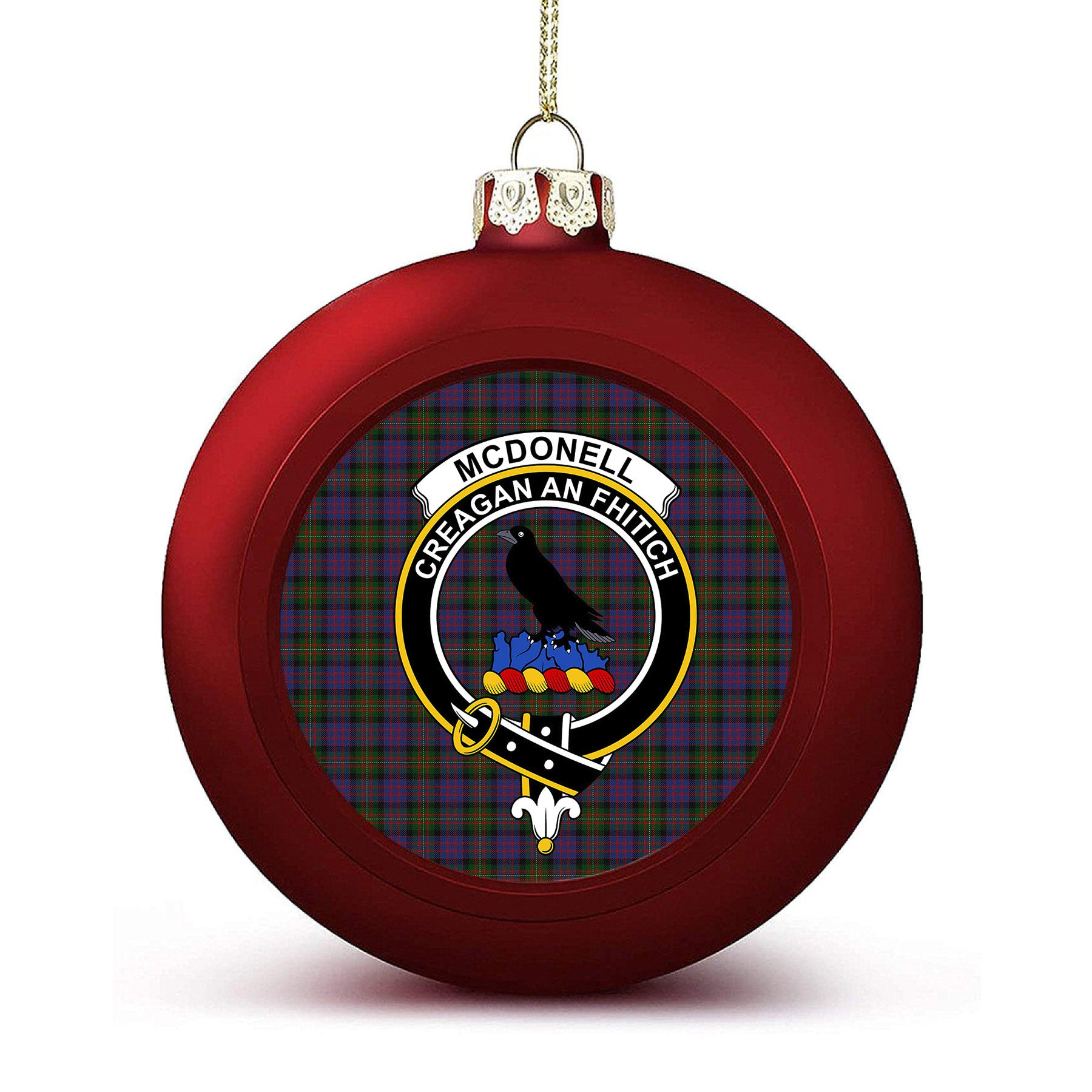 ScotsTee Shop Scottish McDonell of Glengarry Crest Tartan Christmas Ball Ornament