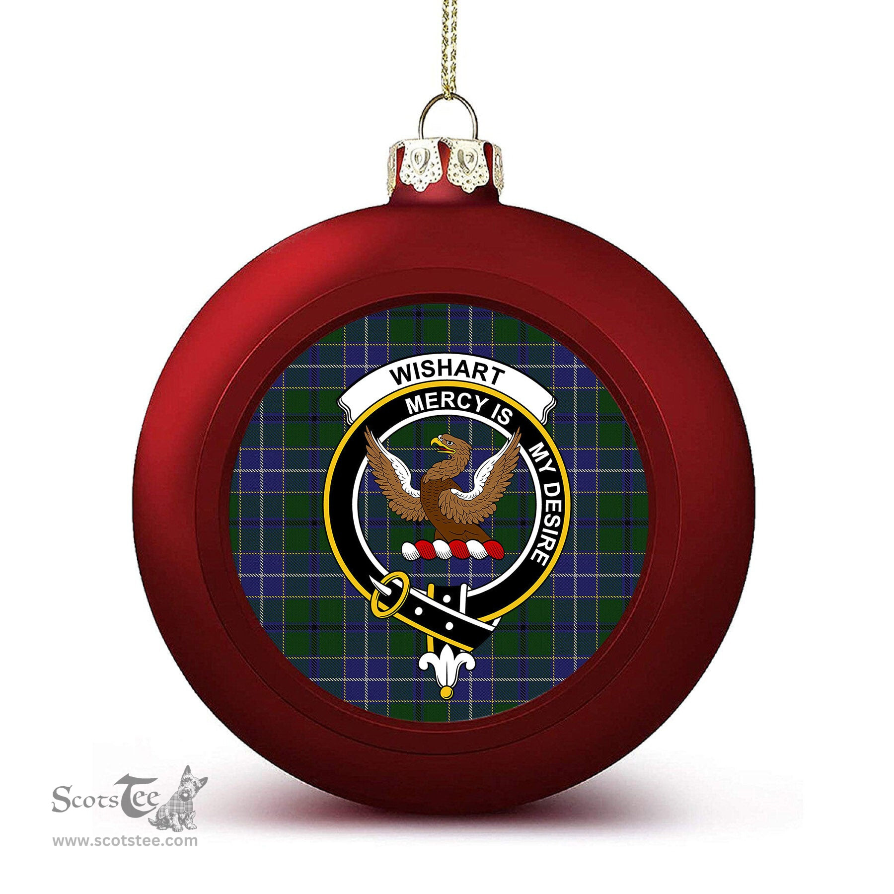 ScotsTee Shop Scottish Wishart Hunting Crest Tartan Christmas Ball Ornament