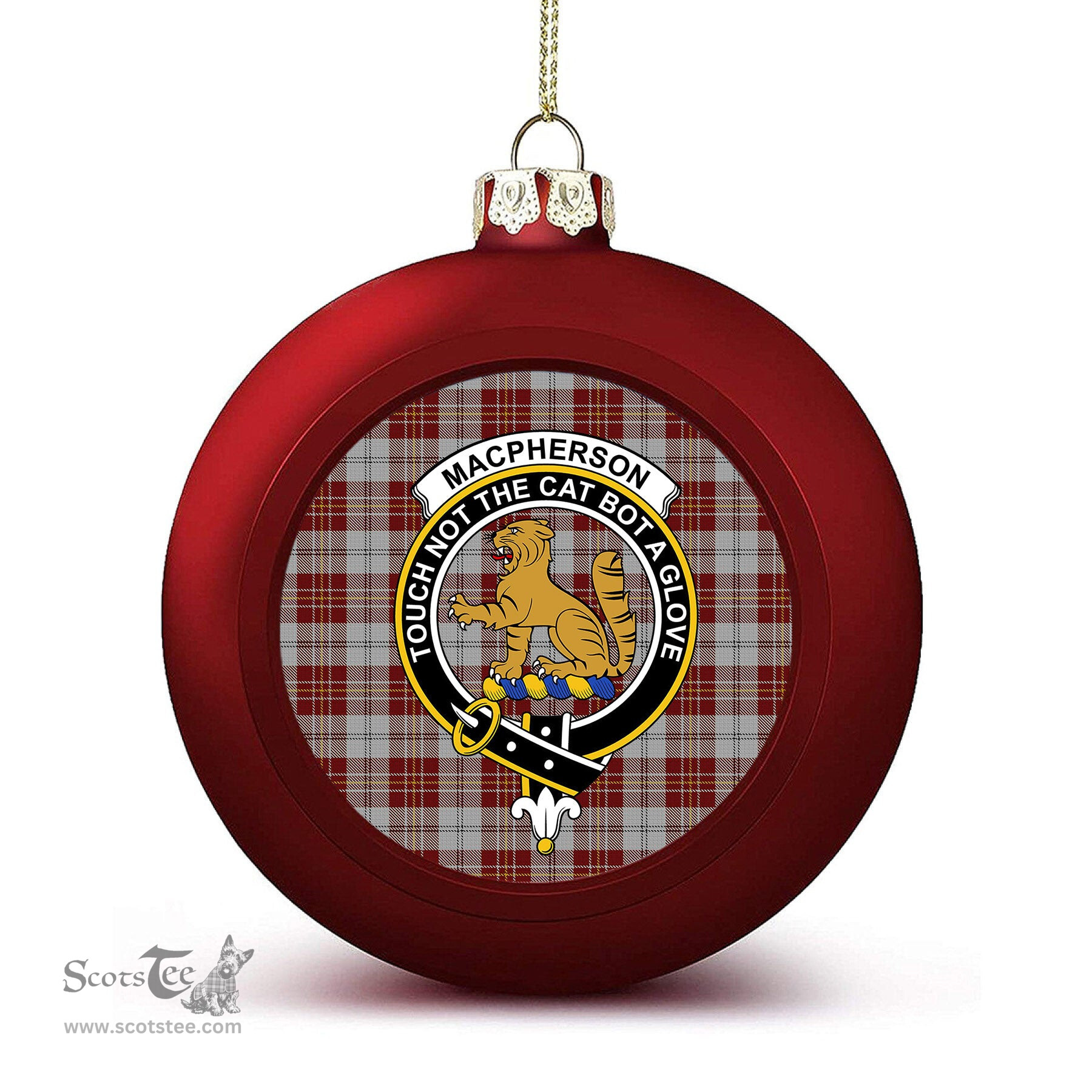 ScotsTee Shop Scottish MacPherson Dress Burgundy Dance Crest Tartan Christmas Ball Ornament