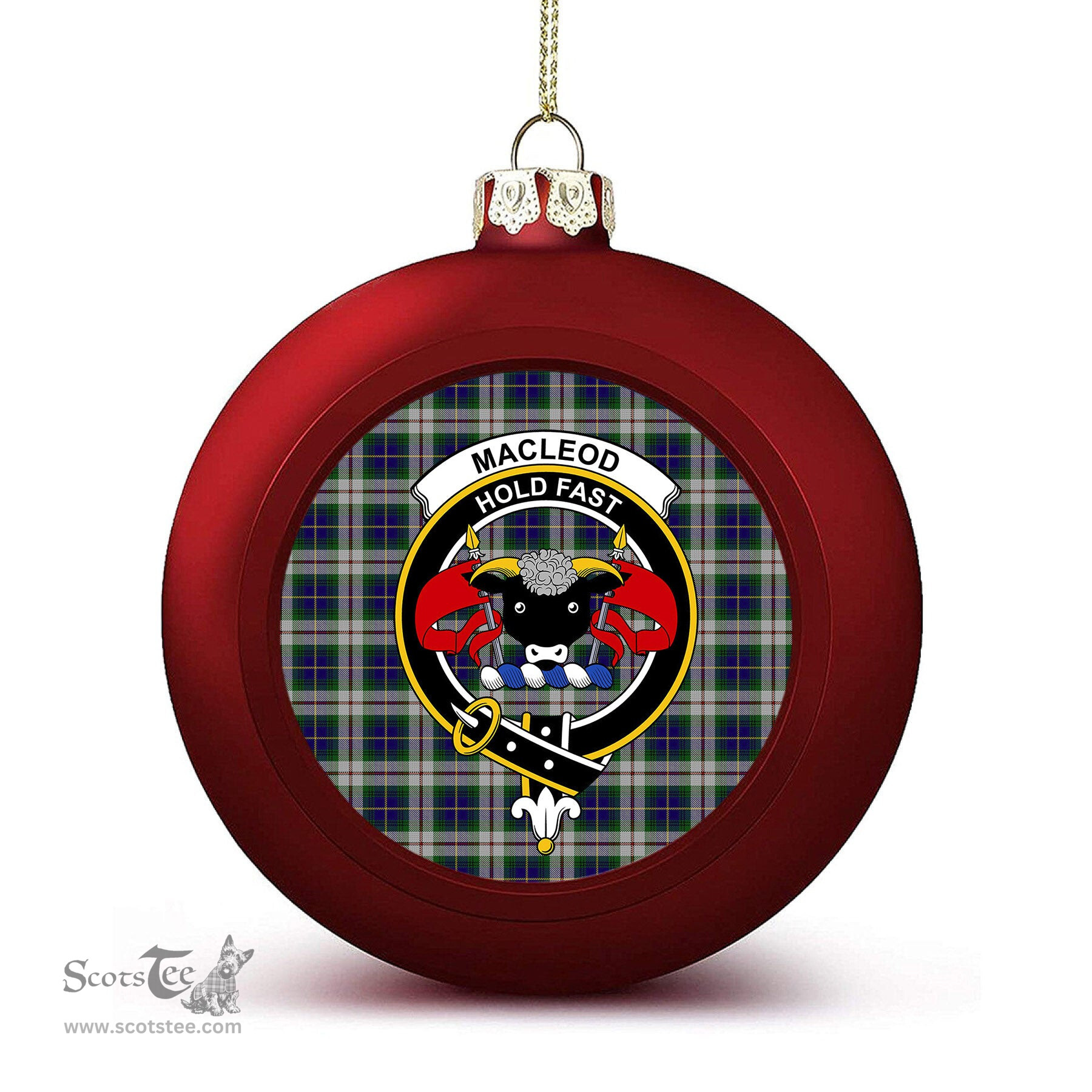 ScotsTee Shop Scottish MacLeod of California Crest Tartan Christmas Ball Ornament