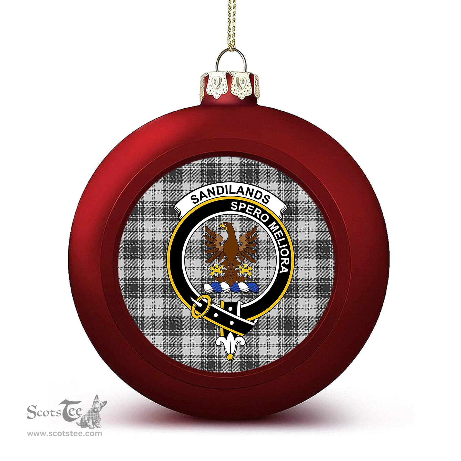ScotsTee Shop Scottish Sandilands Grey Crest Tartan Christmas Ball Ornament