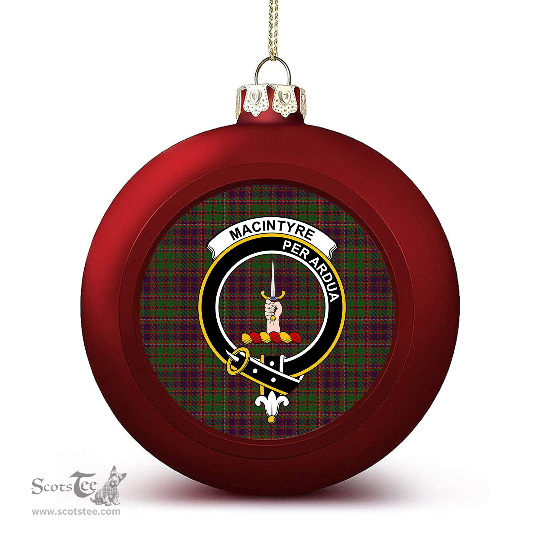 ScotsTee Shop Scottish MacIntyre and Glenorchy Crest Tartan Christmas Ball Ornament