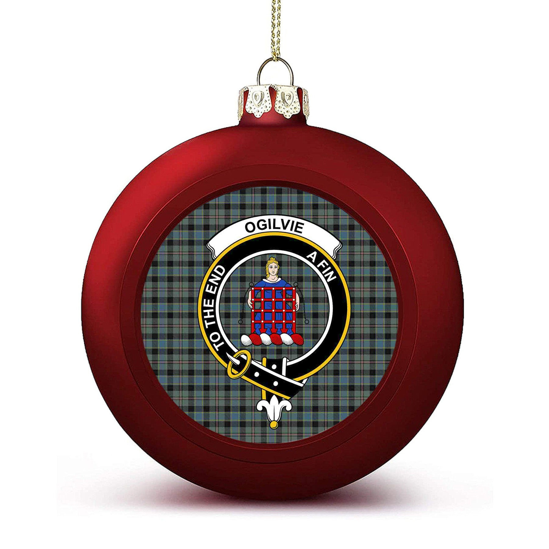 ScotsTee Shop Scottish Ogilvie of Inverarity – VS 1 Crest Tartan Christmas Ball Ornament