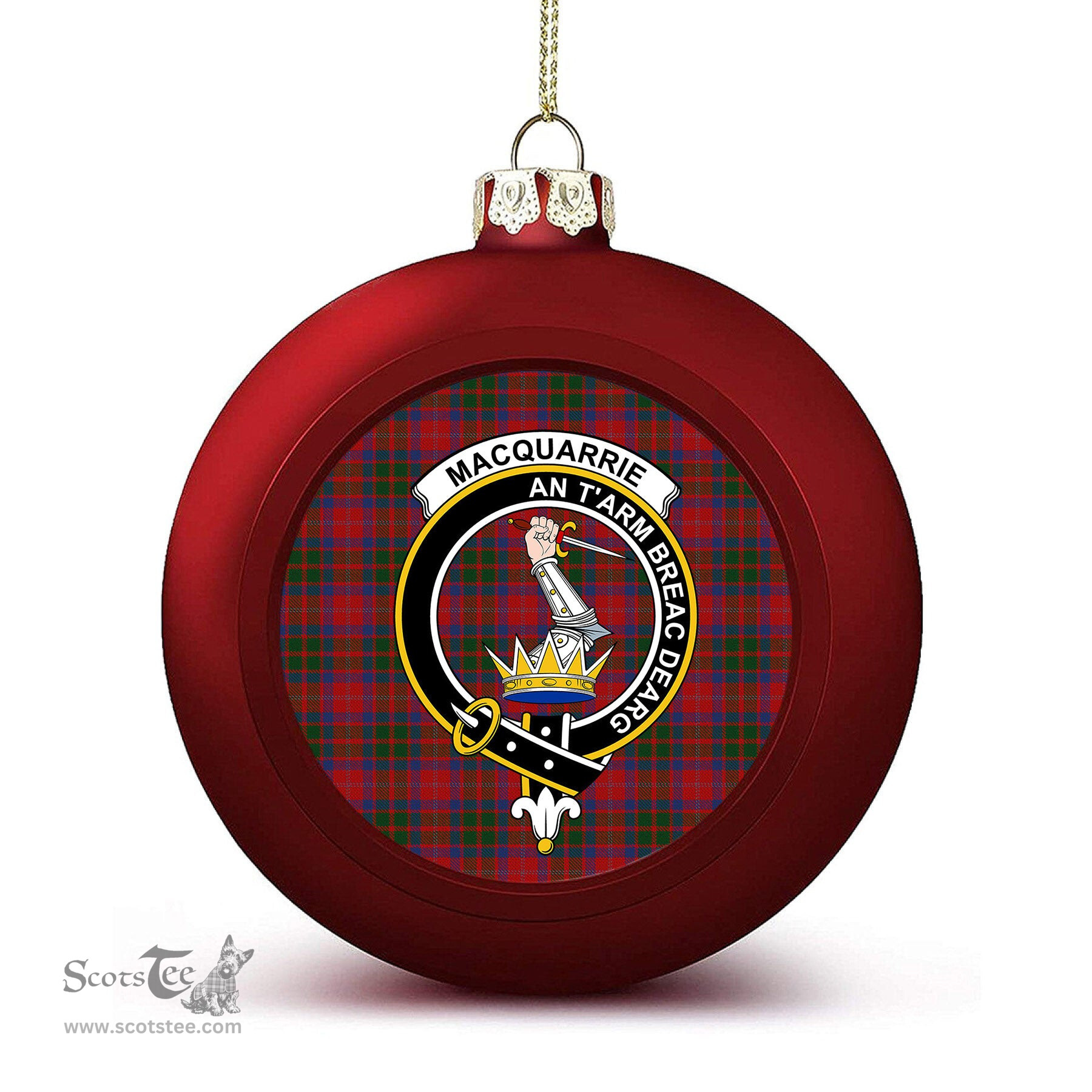ScotsTee Shop Scottish MacQuarrie 5 Crest Tartan Christmas Ball Ornament