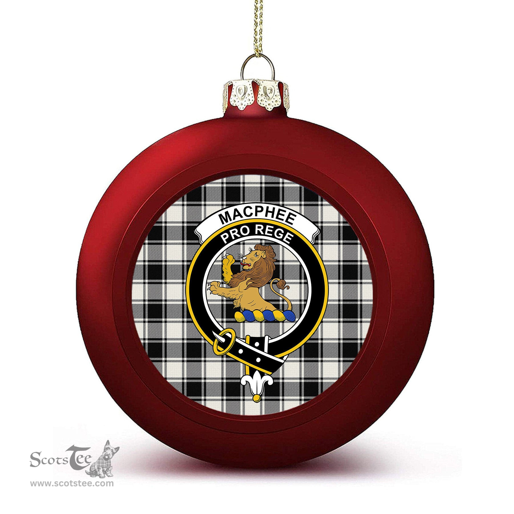ScotsTee Shop Scottish MacPhee B&W Modern Crest Tartan Christmas Ball Ornament