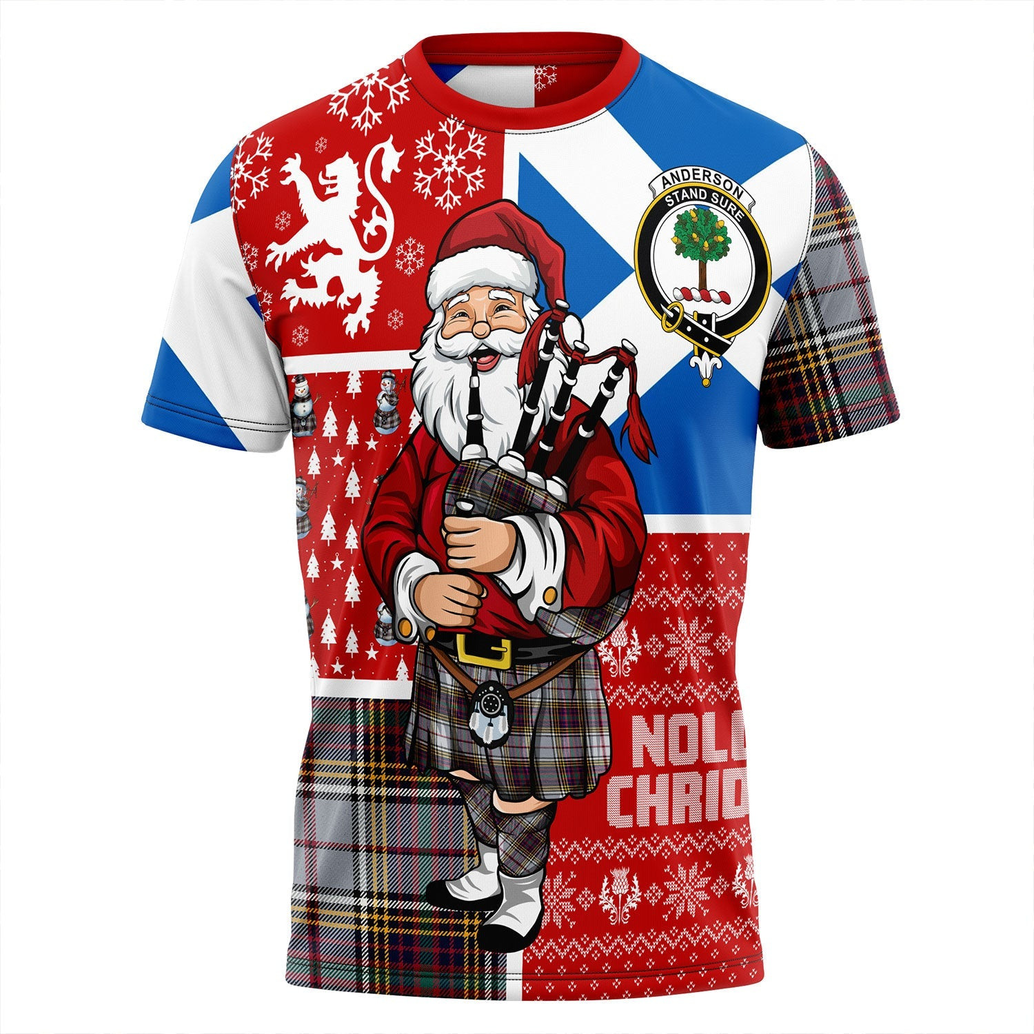 ScotsTee Shop Scottish Anderson Ross Modern Clan Crest Tartan T-Shirt Scotland Christmas Santa