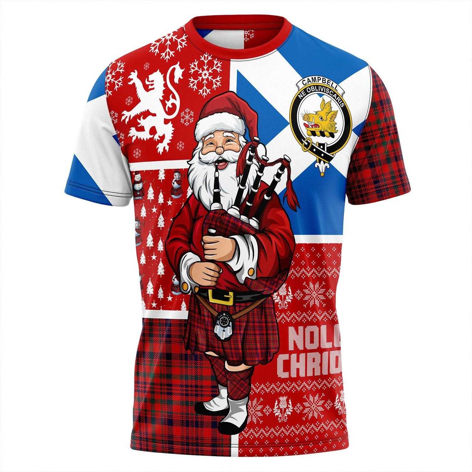 ScotsTee Shop Scottish Campbell of Loudon Plaid Modern 2 Clan Crest Tartan T-Shirt Scotland Christmas Santa