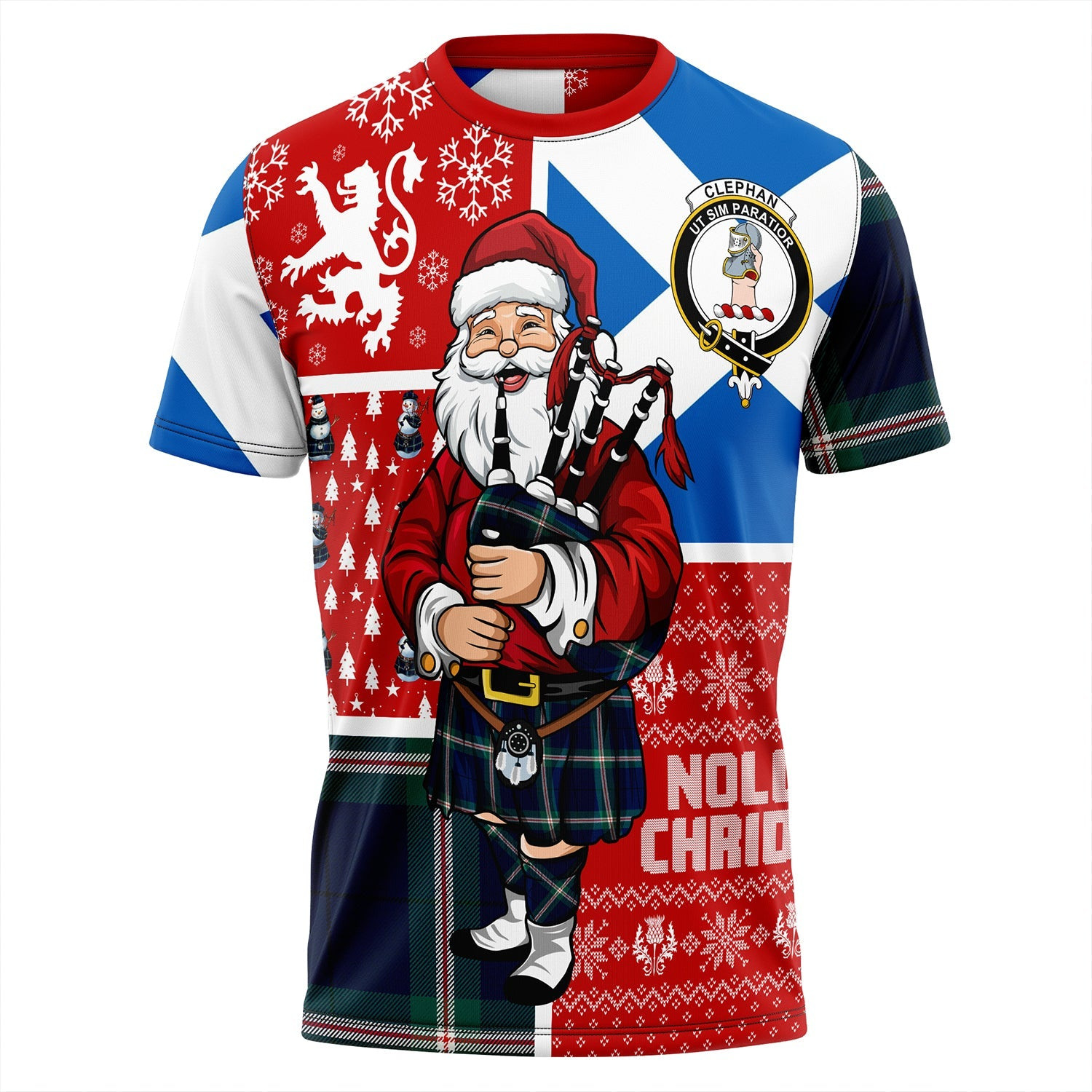 ScotsTee Shop Scottish Cleland Modern Clan Crest Tartan T-Shirt Scotland Christmas Santa