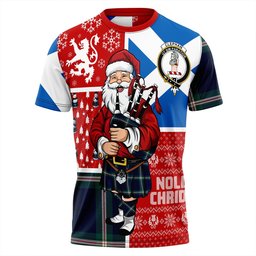 ScotsTee Shop Scottish Cleland Modern Clan Crest Tartan T-Shirt Scotland Christmas Santa