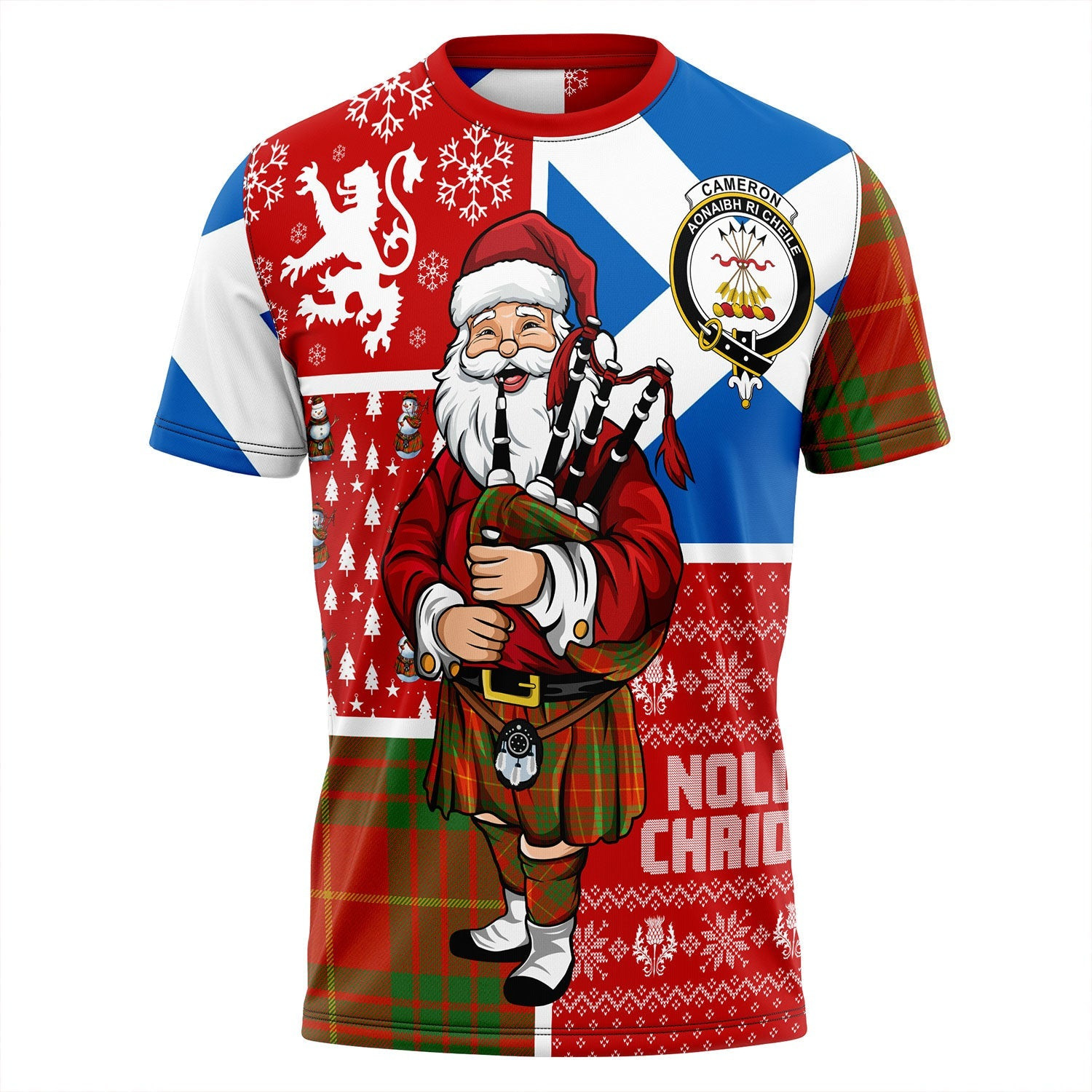 ScotsTee Shop Scottish Cameron Ancient Clan Crest Tartan T-Shirt Scotland Christmas Santa