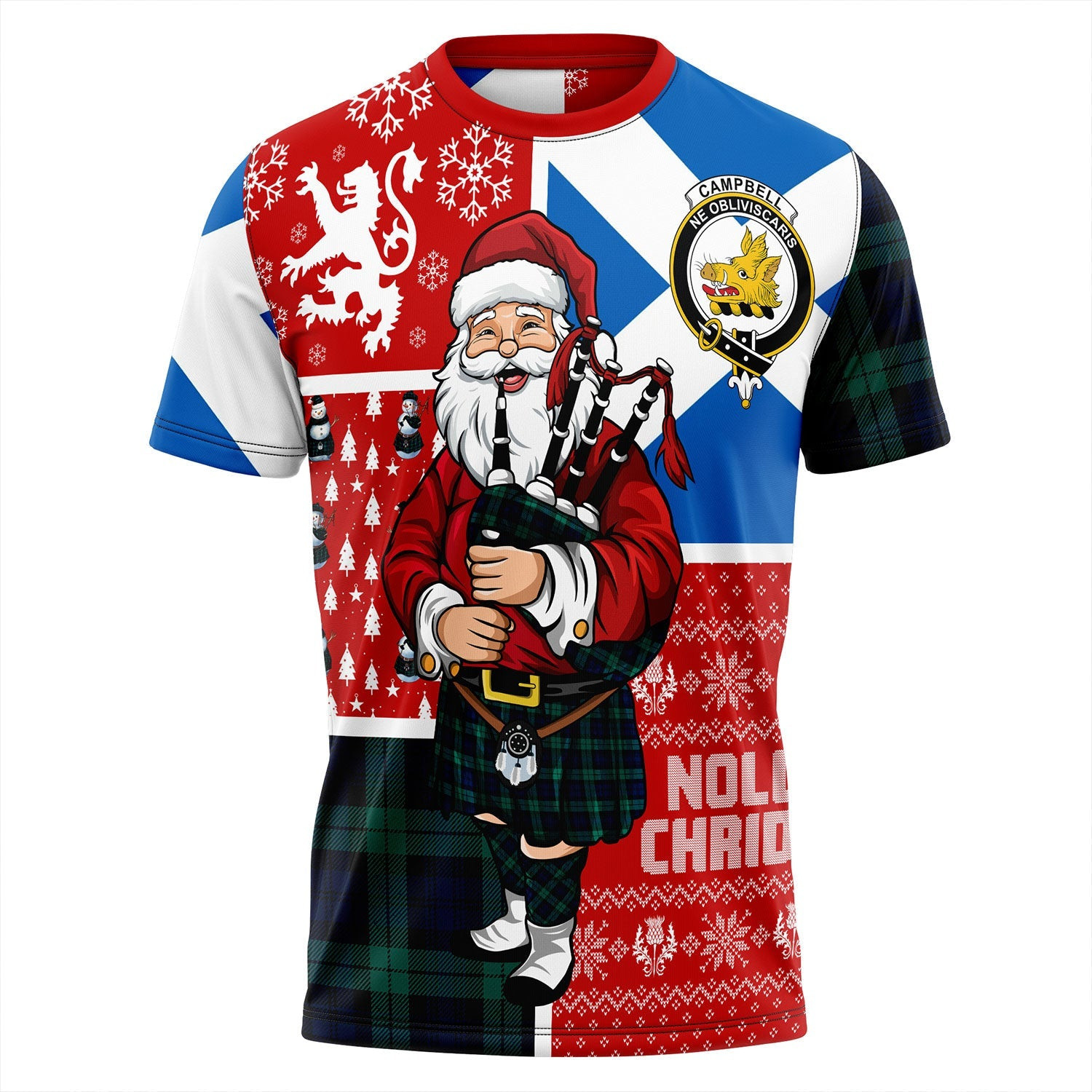 ScotsTee Shop Scottish Campbell Modern 2 Clan Crest Tartan T-Shirt Scotland Christmas Santa