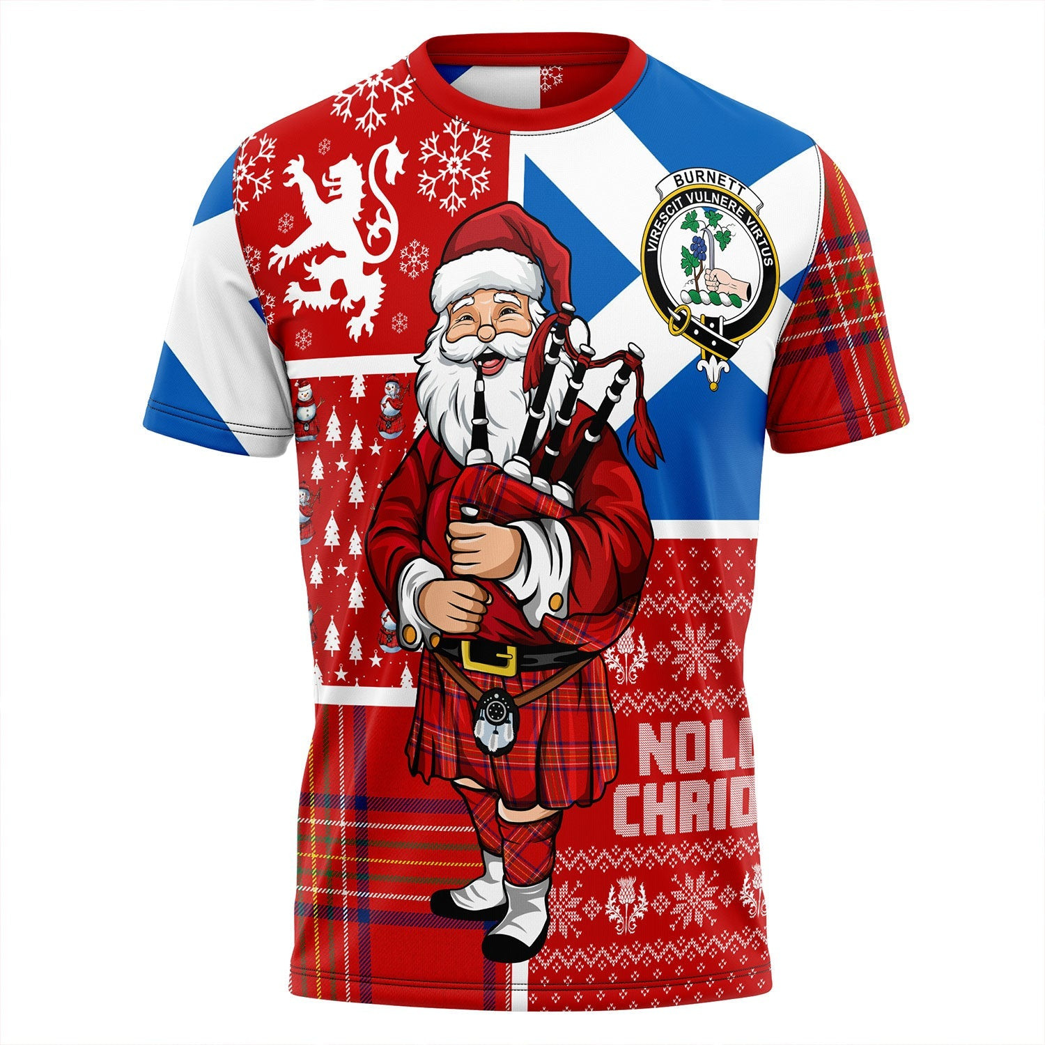 ScotsTee Shop Scottish Burnett of Leys Modern Clan Crest Tartan T-Shirt Scotland Christmas Santa