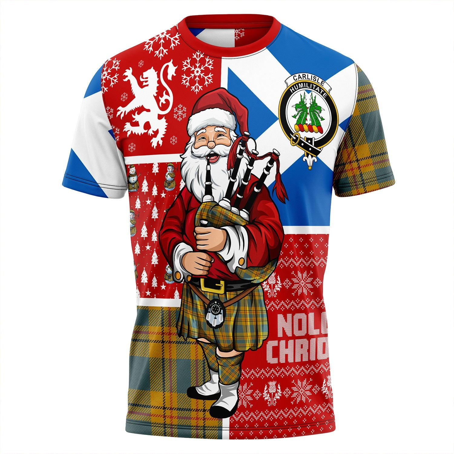 ScotsTee Shop Scottish Carlisle (Carlill) Weathered Clan Crest Tartan T-Shirt Scotland Christmas Santa