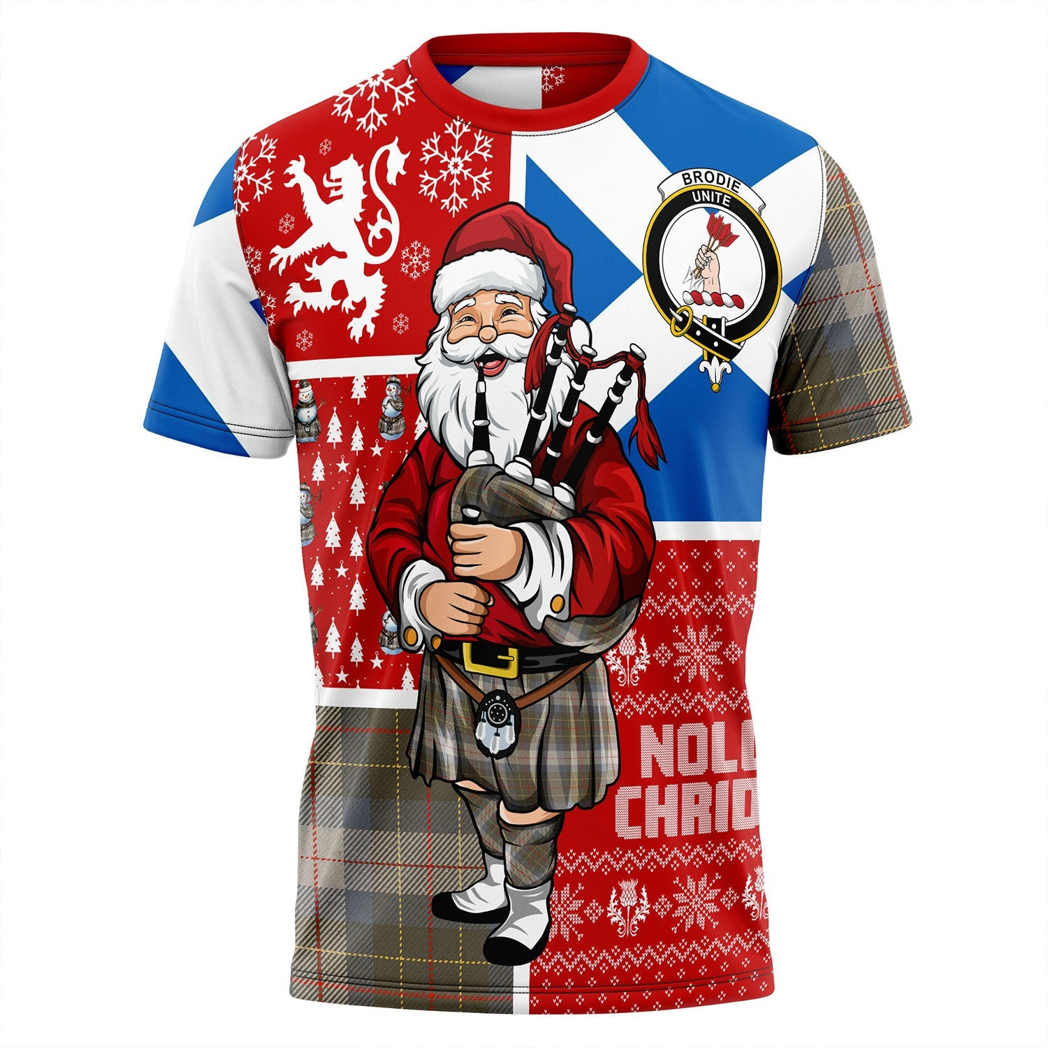 ScotsTee Shop Scottish Brodie Silver (Brodie Muted) Ancient Clan Crest Tartan T-Shirt Scotland Christmas Santa