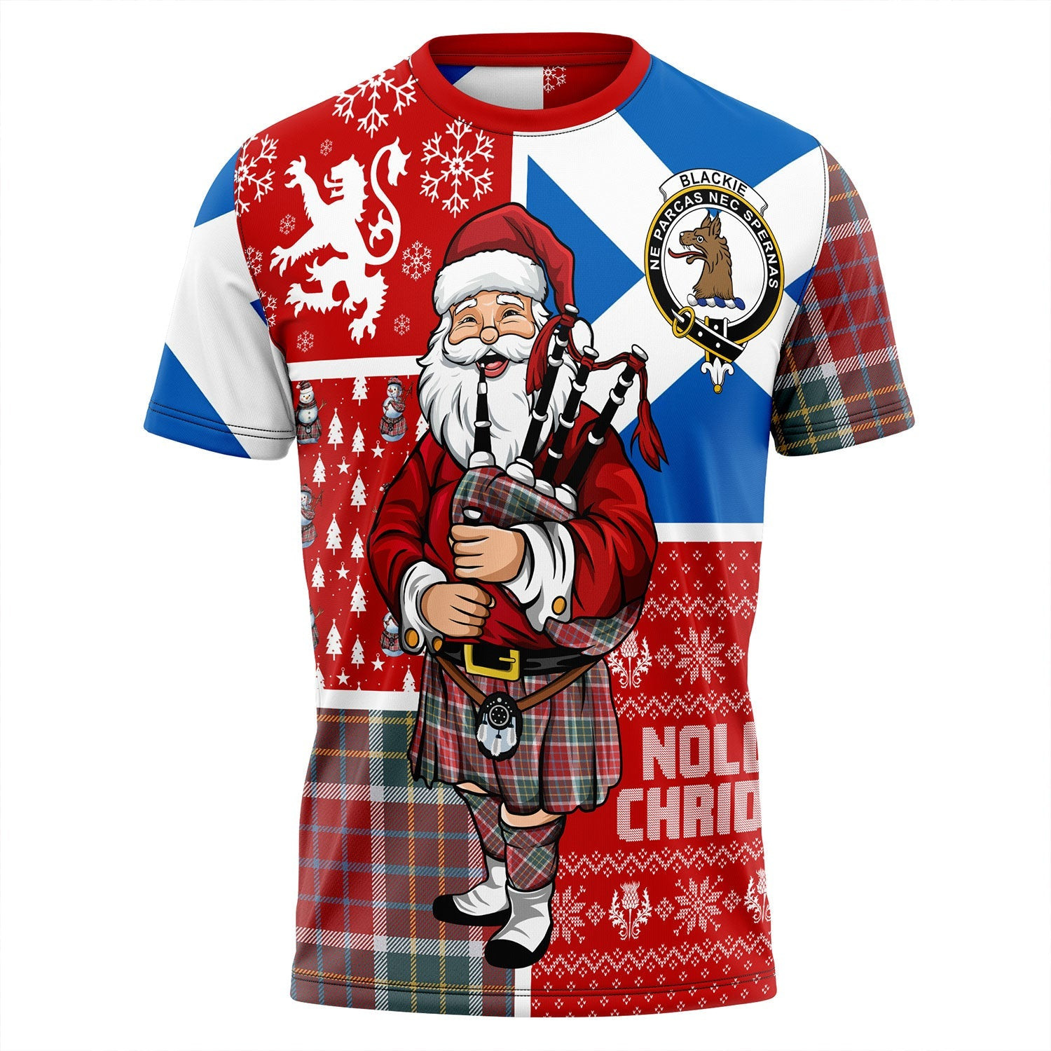 ScotsTee Shop Scottish Blackie Weathered Clan Crest Tartan T-Shirt Scotland Christmas Santa
