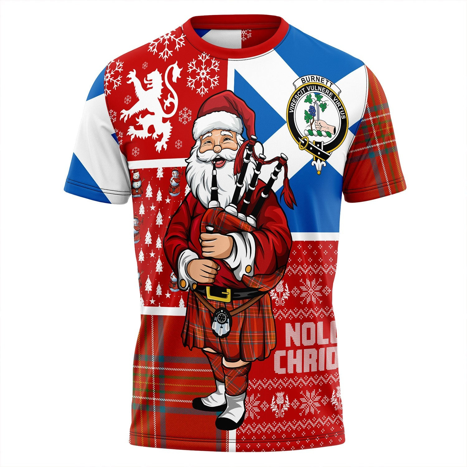 ScotsTee Shop Scottish Burnett of Leys Ancient Clan Crest Tartan T-Shirt Scotland Christmas Santa