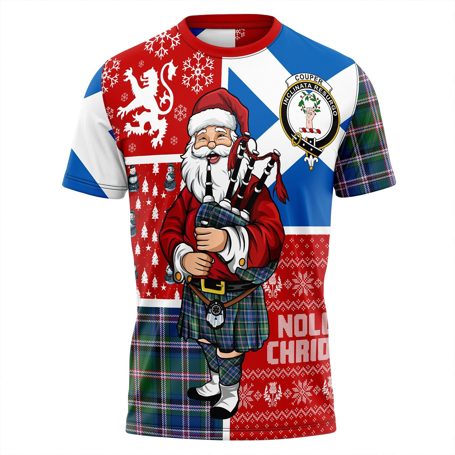 ScotsTee Shop Scottish Couper (Cooper) Modern Clan Crest Tartan T-Shirt Scotland Christmas Santa