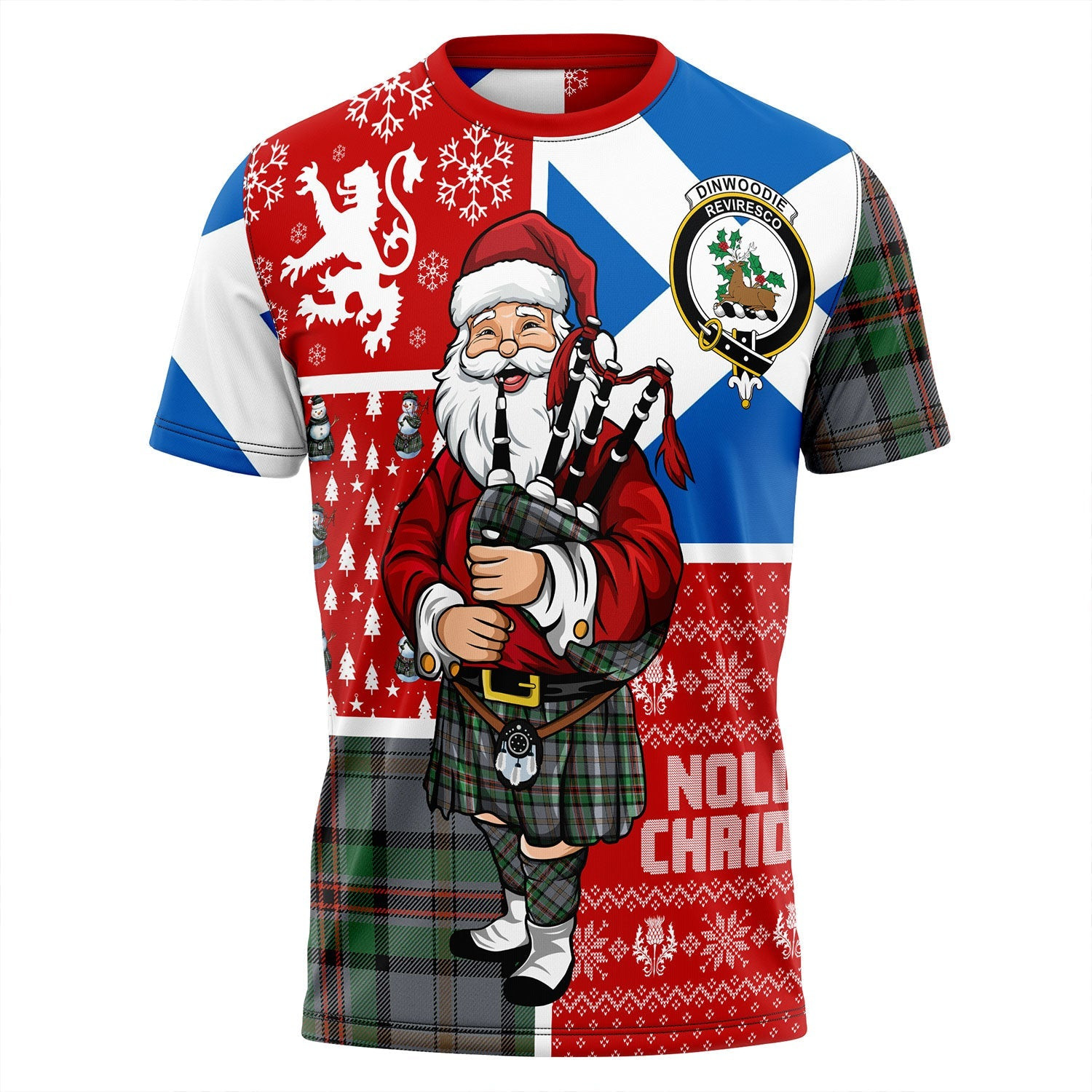 ScotsTee Shop Scottish Dinwoodie Ancient Clan Crest Tartan T-Shirt Scotland Christmas Santa