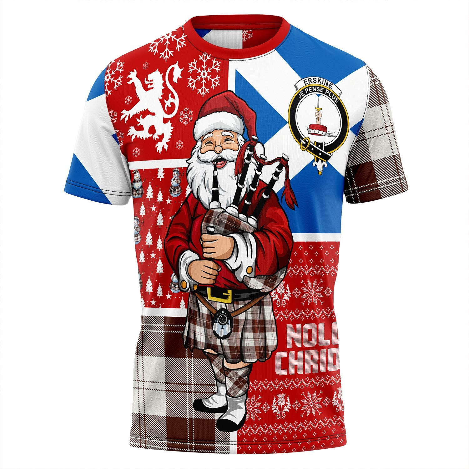 ScotsTee Shop Scottish Erskine Burgundy Clan Crest Tartan T-Shirt Scotland Christmas Santa