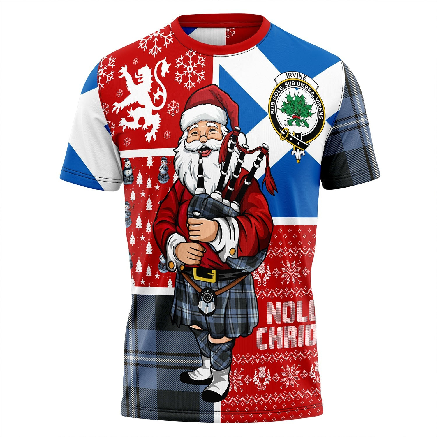 ScotsTee Shop Scottish Irvine Weathered Clan Crest Tartan T-Shirt Scotland Christmas Santa
