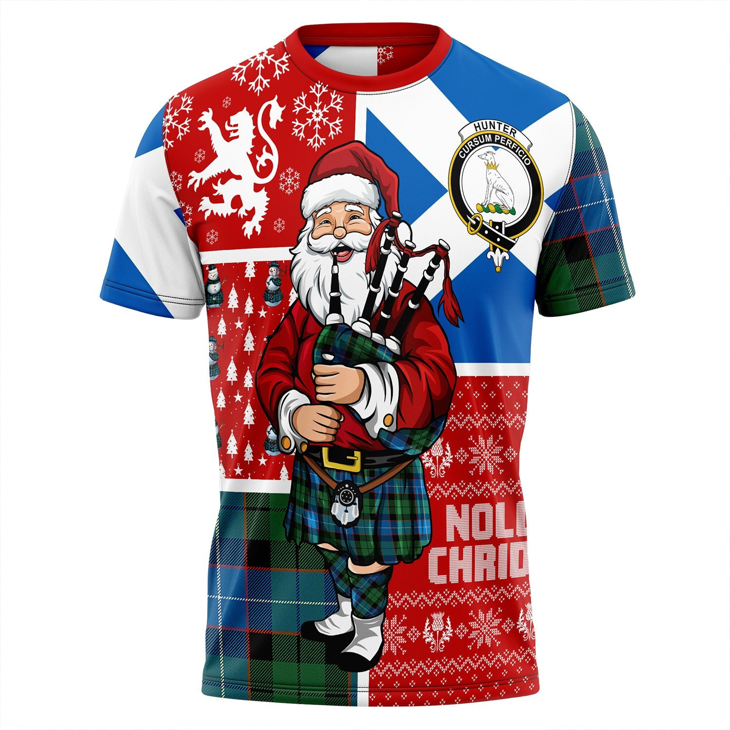 ScotsTee Shop Scottish Hunter (Michael) Ancient Clan Crest Tartan T-Shirt Scotland Christmas Santa