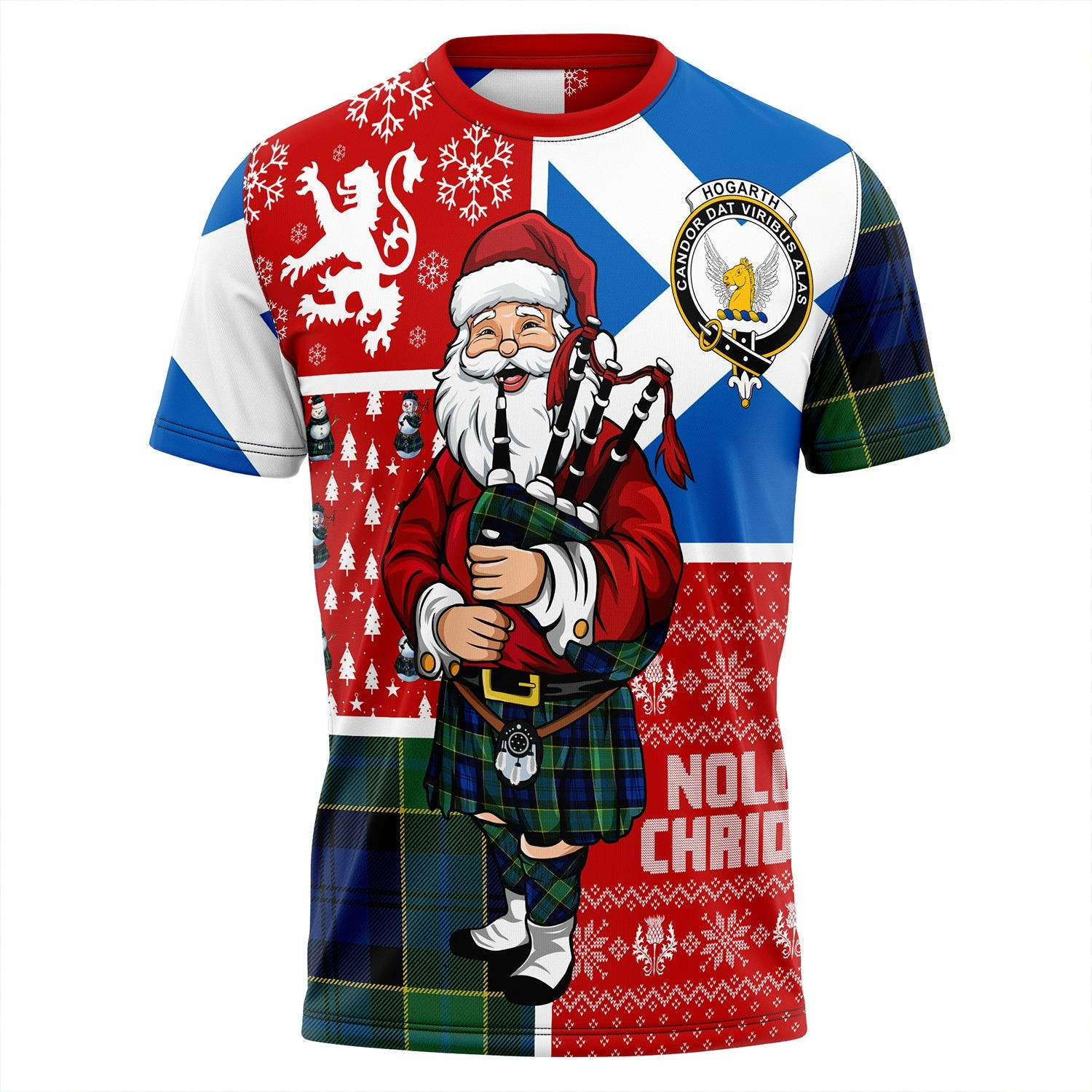 ScotsTee Shop Scottish Hogarth Modern Clan Crest Tartan T-Shirt Scotland Christmas Santa
