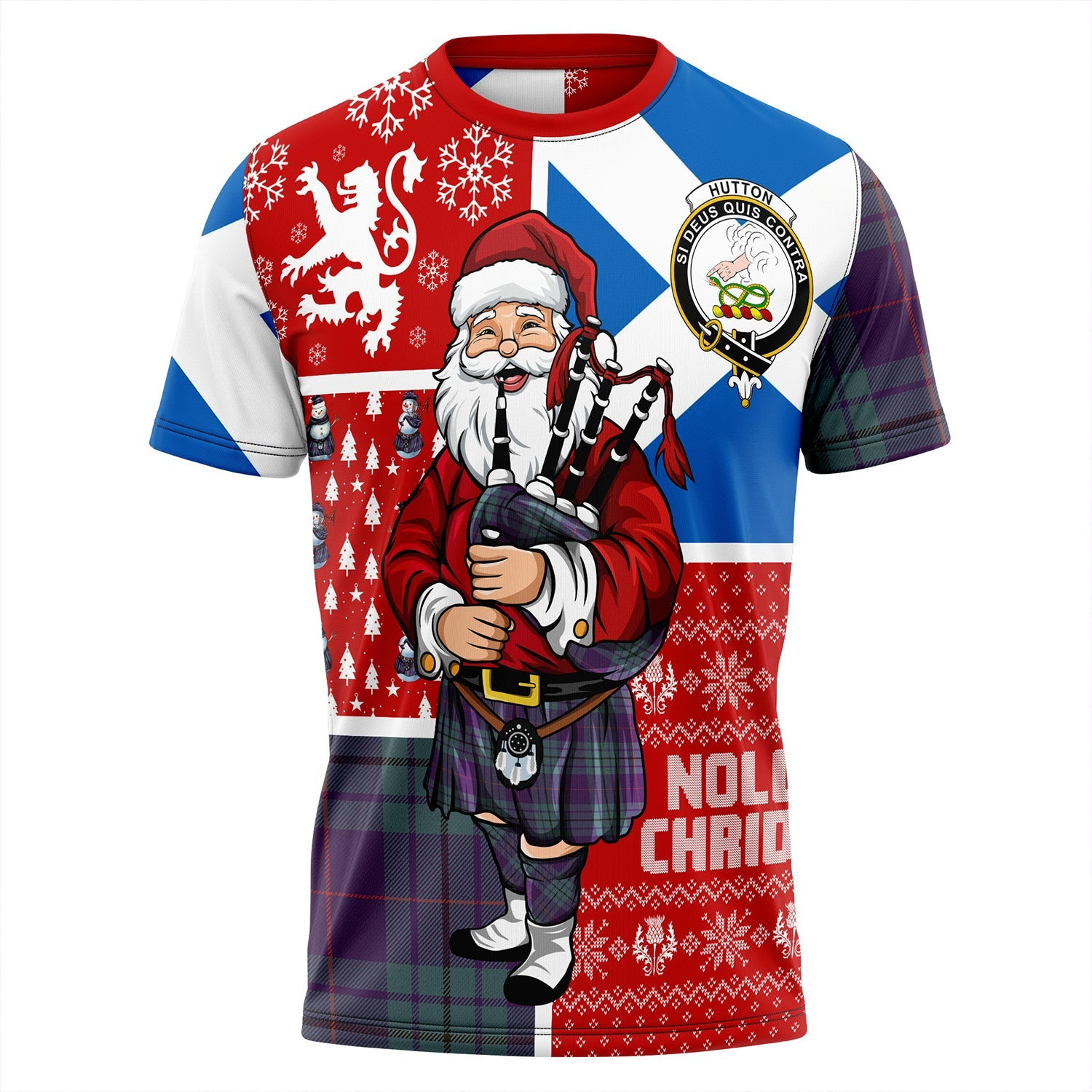 ScotsTee Shop Scottish Hutton Weathered Clan Crest Tartan T-Shirt Scotland Christmas Santa