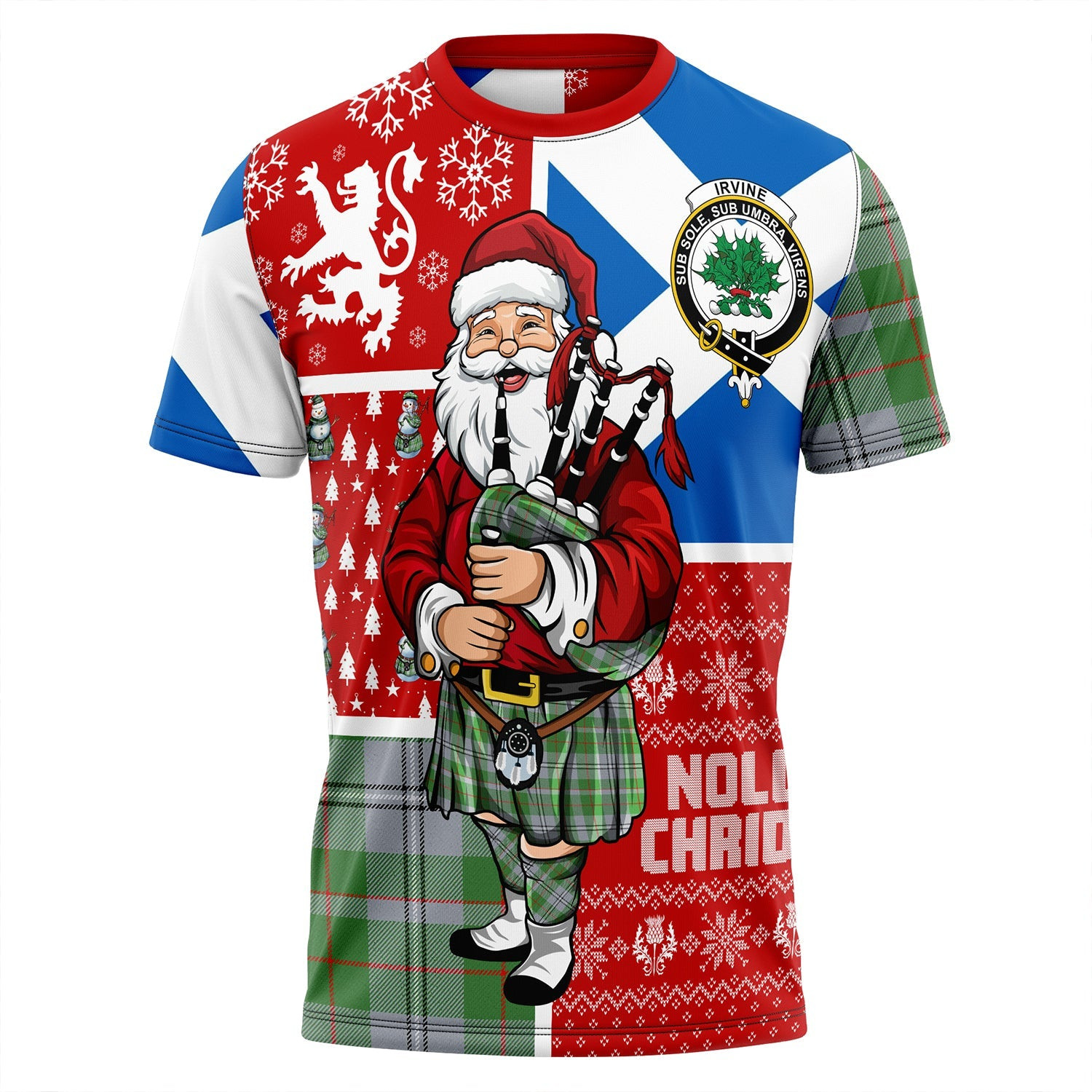 ScotsTee Shop Scottish Irvine of Glentulchan Modern Clan Crest Tartan T-Shirt Scotland Christmas Santa