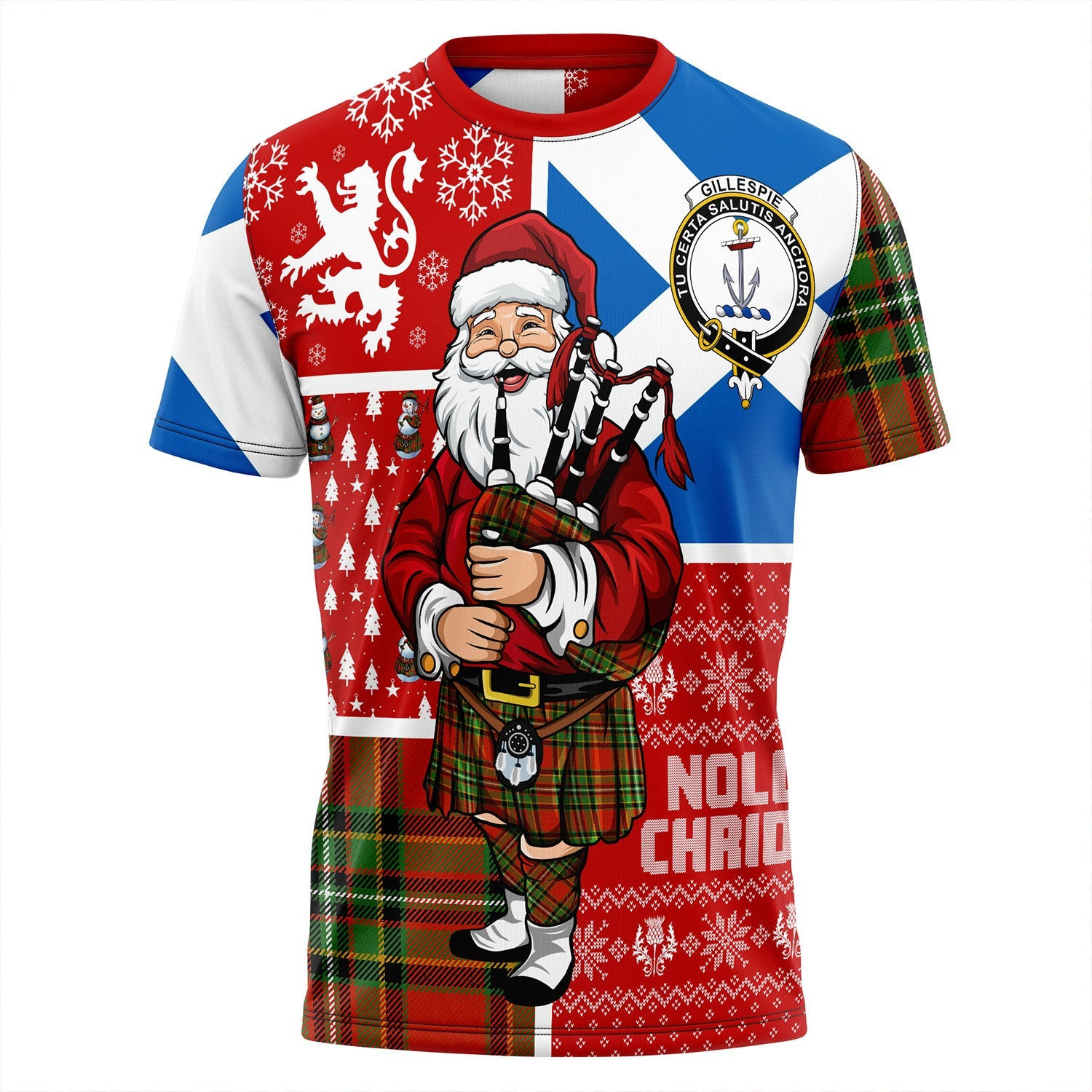ScotsTee Shop Scottish Gillespie Ancient Clan Crest Tartan T-Shirt Scotland Christmas Santa