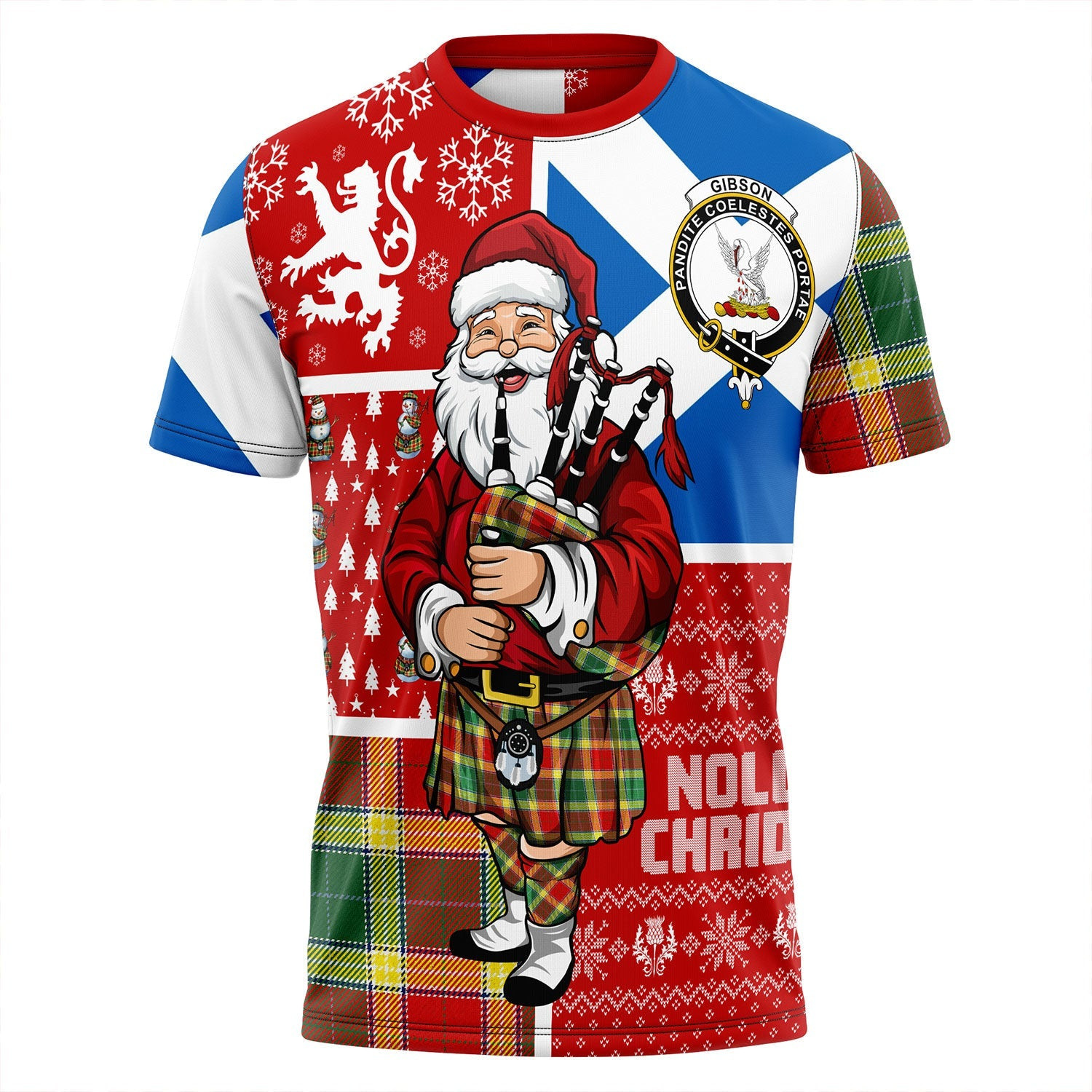 ScotsTee Shop Scottish Gibson (Gibbs) Modern Clan Crest Tartan T-Shirt Scotland Christmas Santa