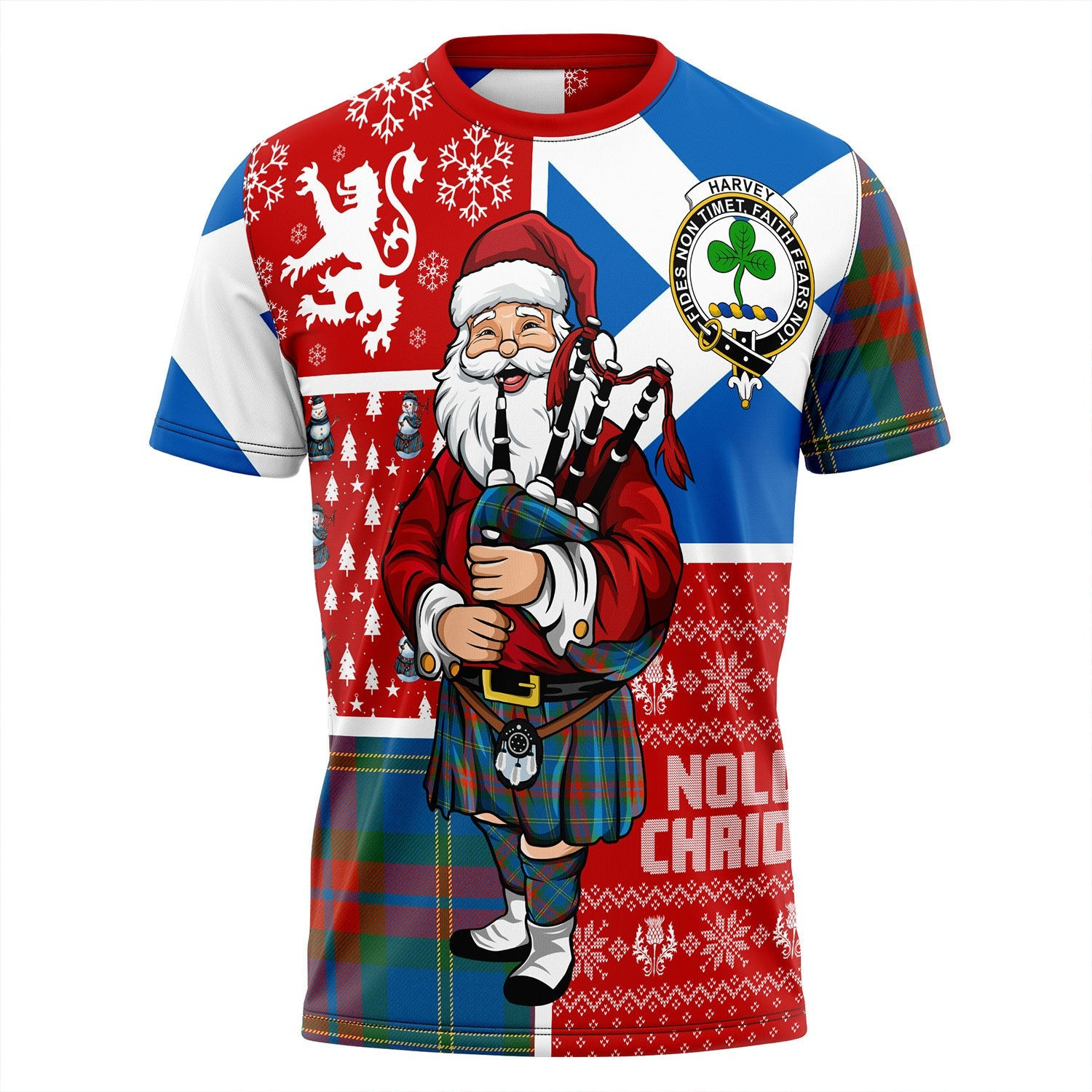 ScotsTee Shop Scottish Harvey Ancient Clan Crest Tartan T-Shirt Scotland Christmas Santa