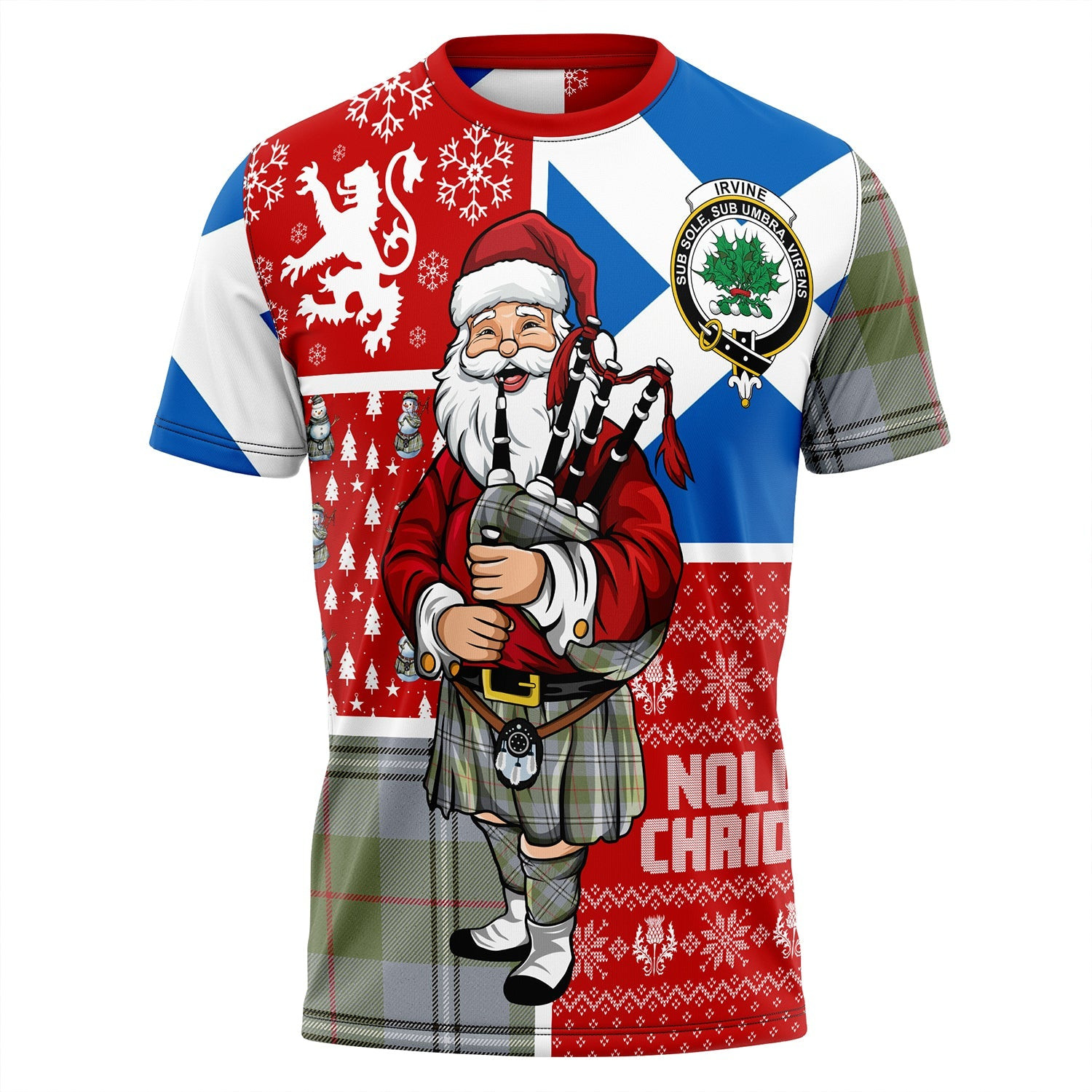 ScotsTee Shop Scottish Irvine of Glentulchan Weathered Clan Crest Tartan T-Shirt Scotland Christmas Santa