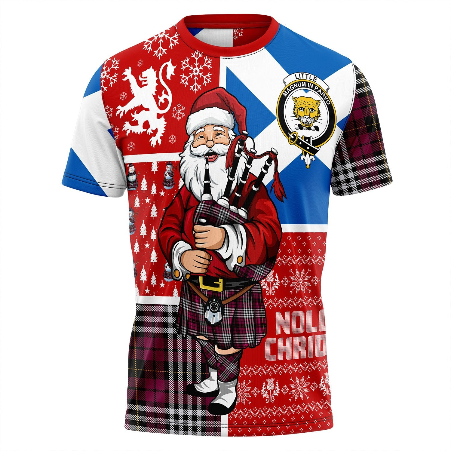 ScotsTee Shop Scottish Little of Morton Rigg Modern Clan Crest Tartan T-Shirt Scotland Christmas Santa