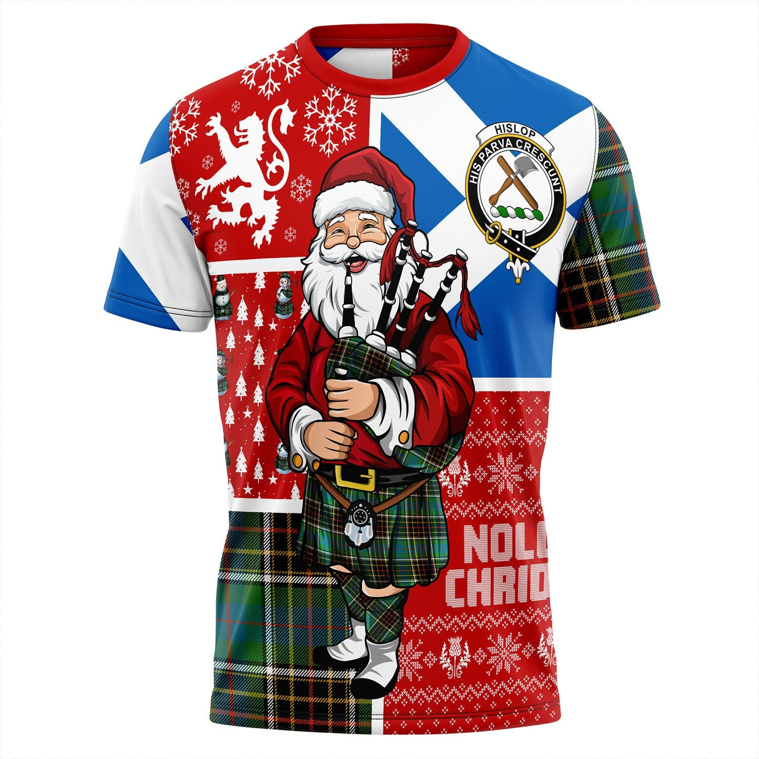 ScotsTee Shop Scottish Hislop #2 Ancient Clan Crest Tartan T-Shirt Scotland Christmas Santa