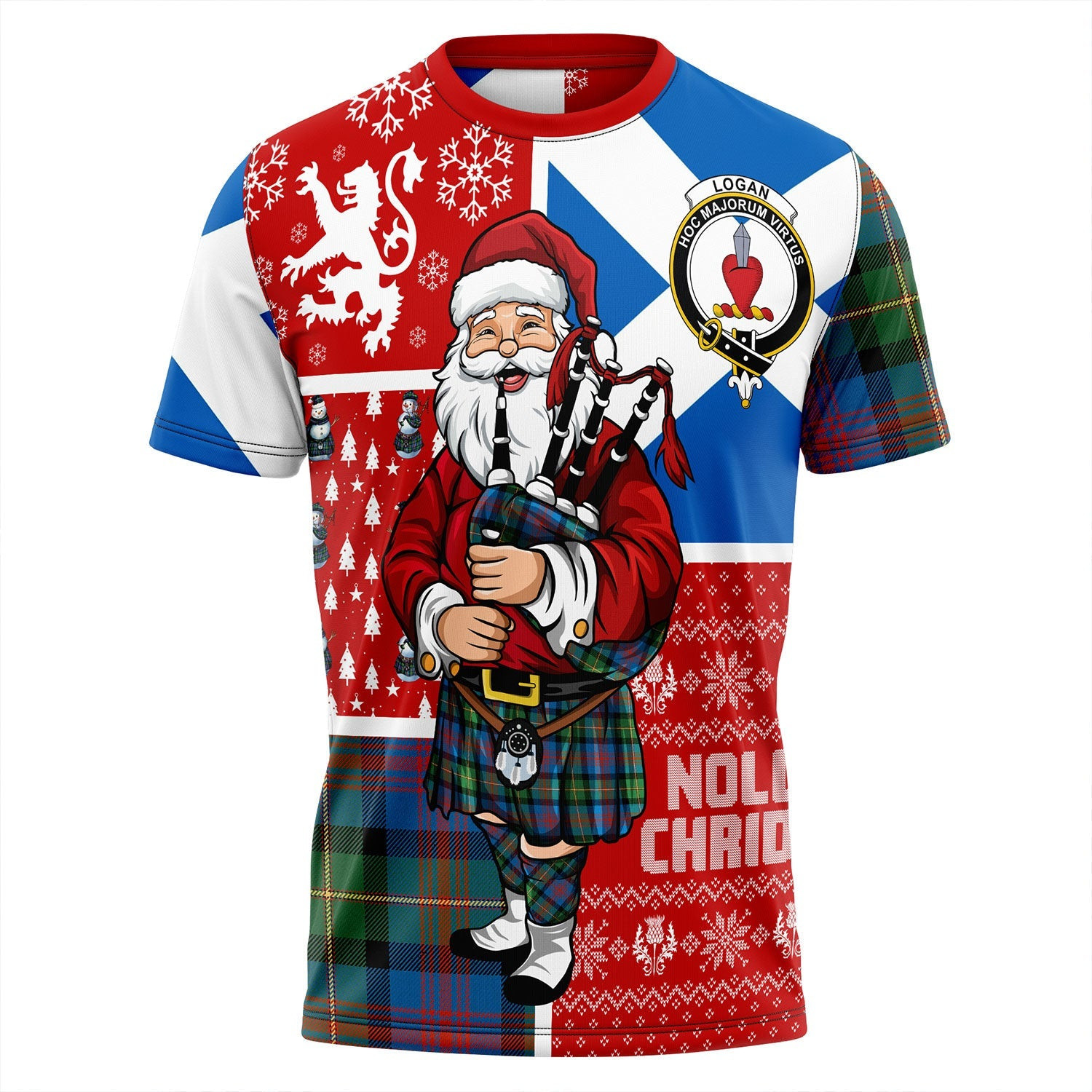 ScotsTee Shop Scottish Logan Ancient Clan Crest Tartan T-Shirt Scotland Christmas Santa