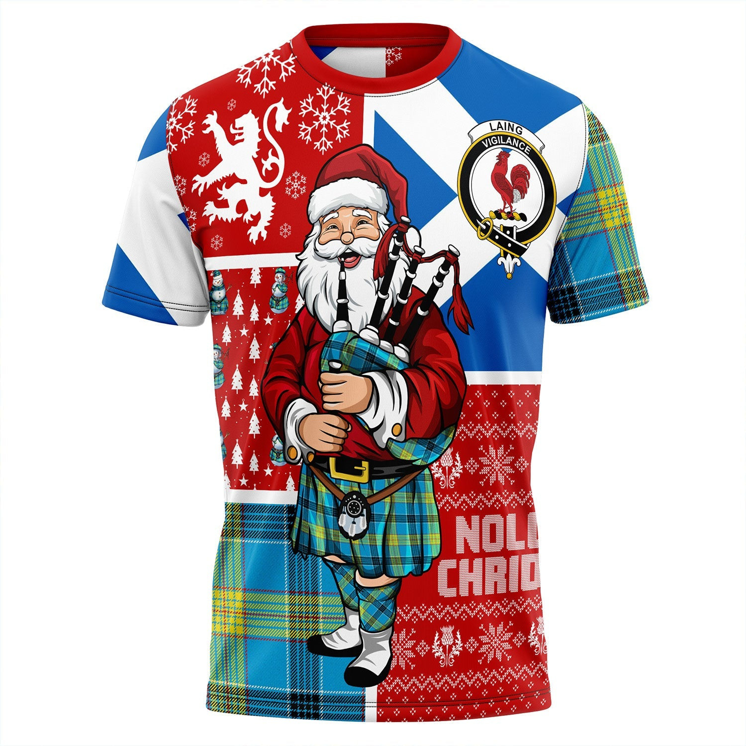 ScotsTee Shop Scottish Laing (Lang) Modern Clan Crest Tartan T-Shirt Scotland Christmas Santa
