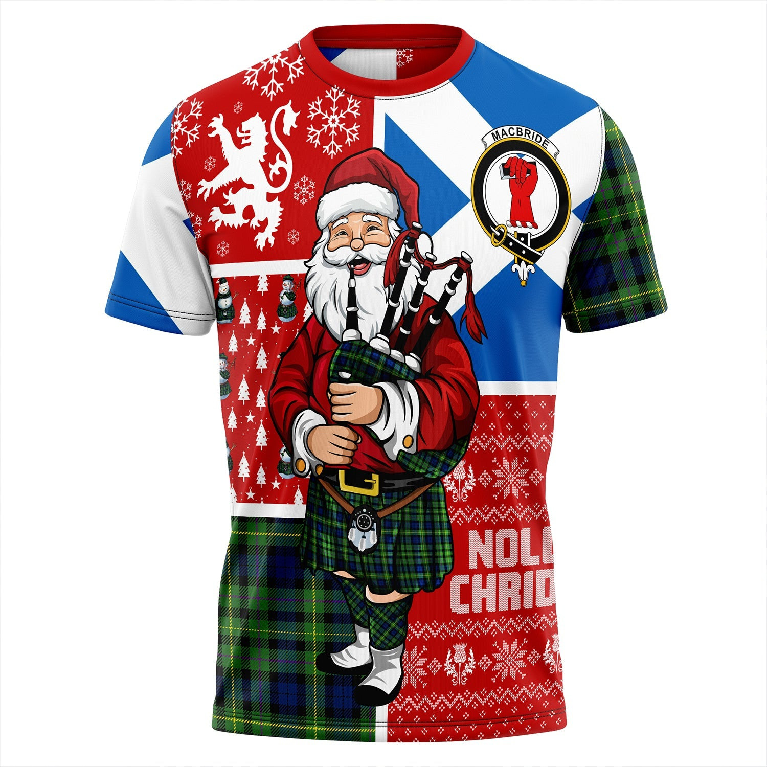 ScotsTee Shop Scottish MacBride Modern Clan Crest Tartan T-Shirt Scotland Christmas Santa