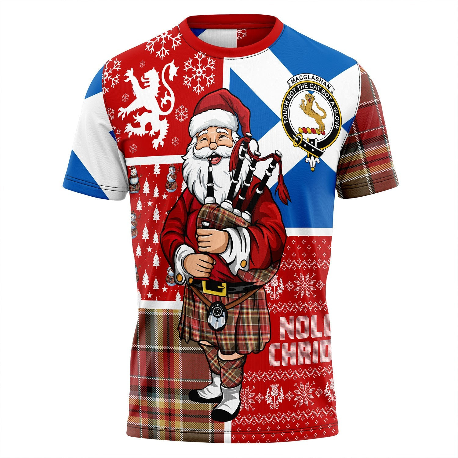 ScotsTee Shop Scottish MacGlashan Weathered Clan Crest Tartan T-Shirt Scotland Christmas Santa