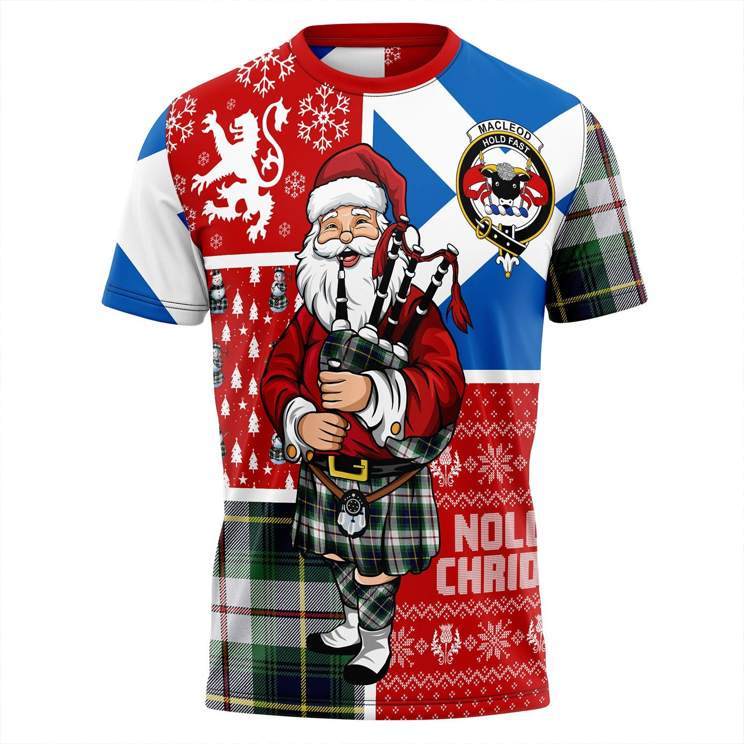 ScotsTee Shop Scottish MacLeod of California Modern Clan Crest Tartan T-Shirt Scotland Christmas Santa