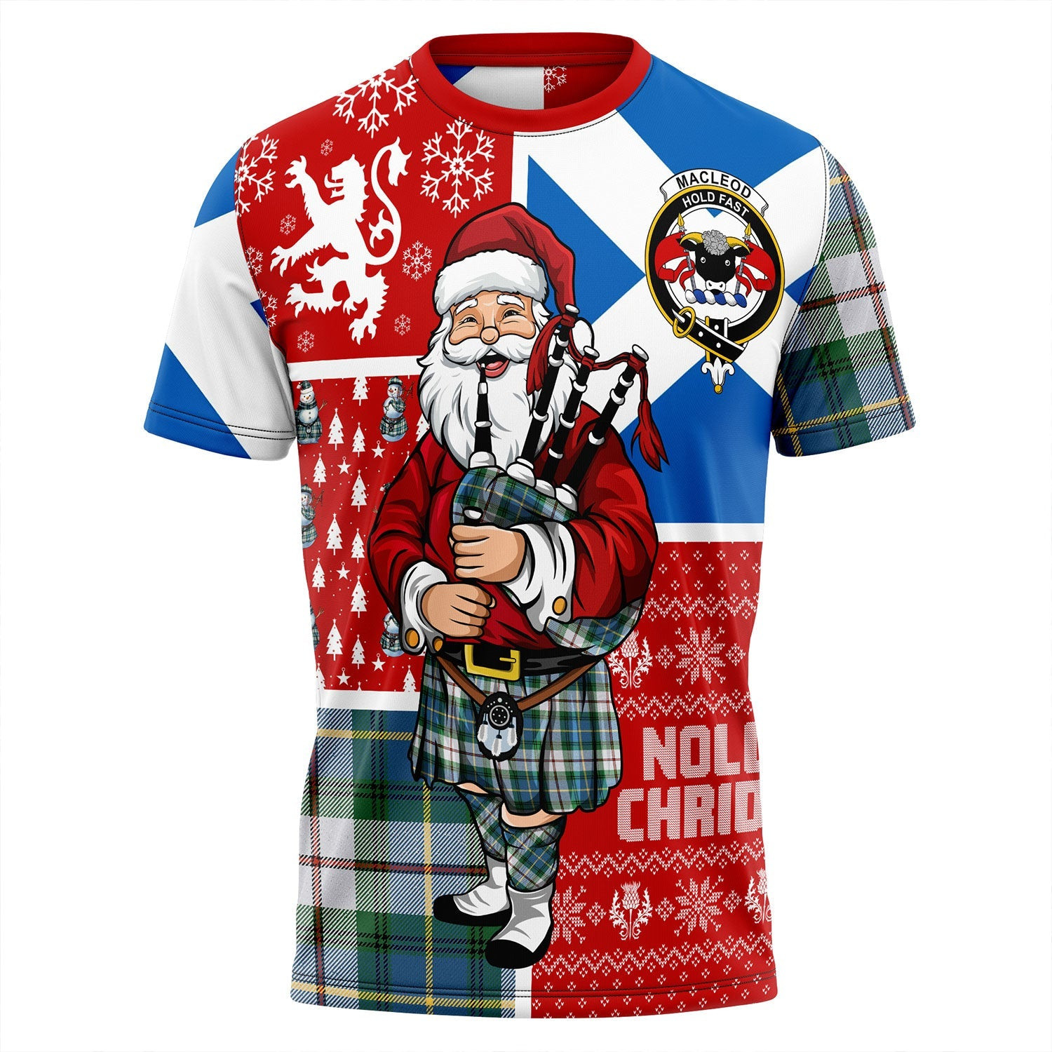ScotsTee Shop Scottish MacLeod of California Ancient Clan Crest Tartan T-Shirt Scotland Christmas Santa
