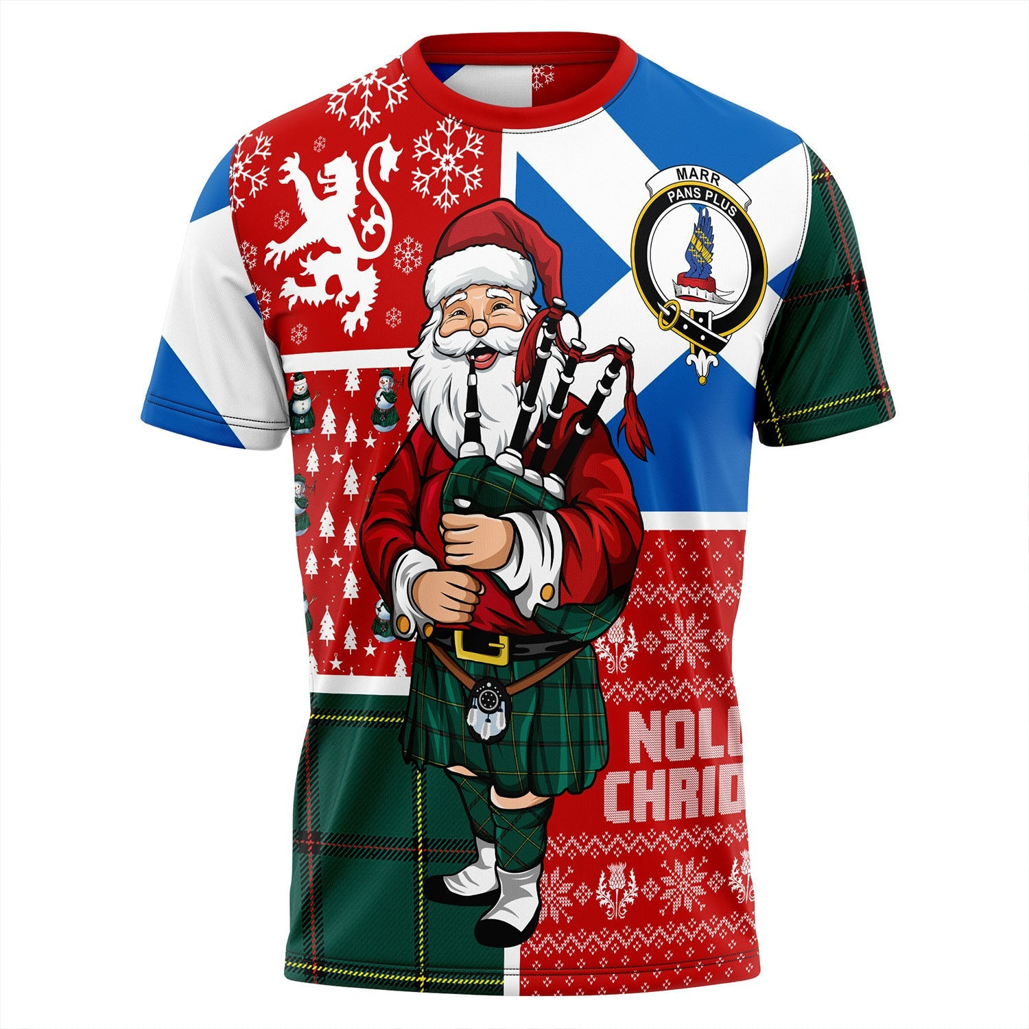 ScotsTee Shop Scottish Marr Modern Clan Crest Tartan T-Shirt Scotland Christmas Santa