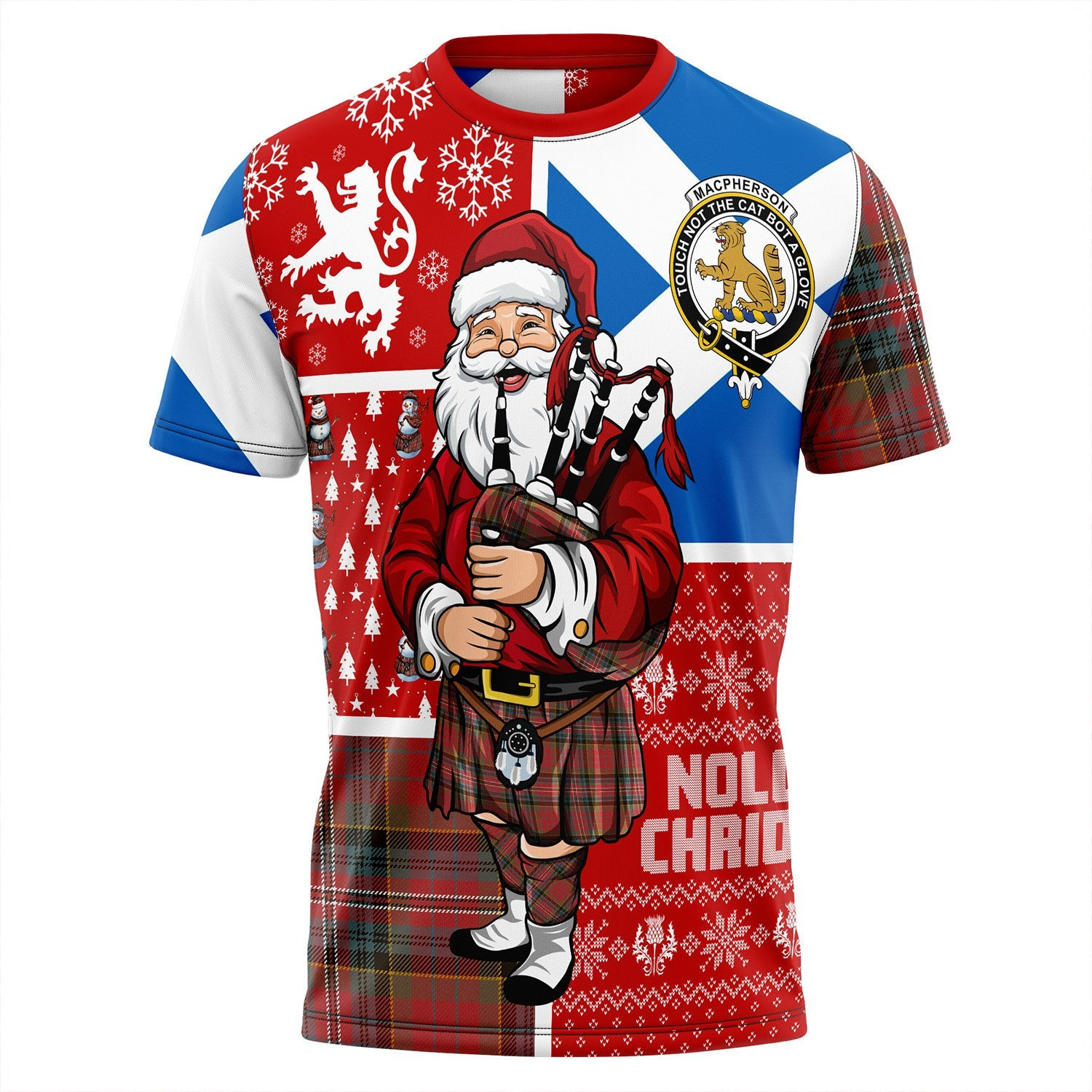 ScotsTee Shop Scottish MacPherson Weathered Clan Crest Tartan T-Shirt Scotland Christmas Santa