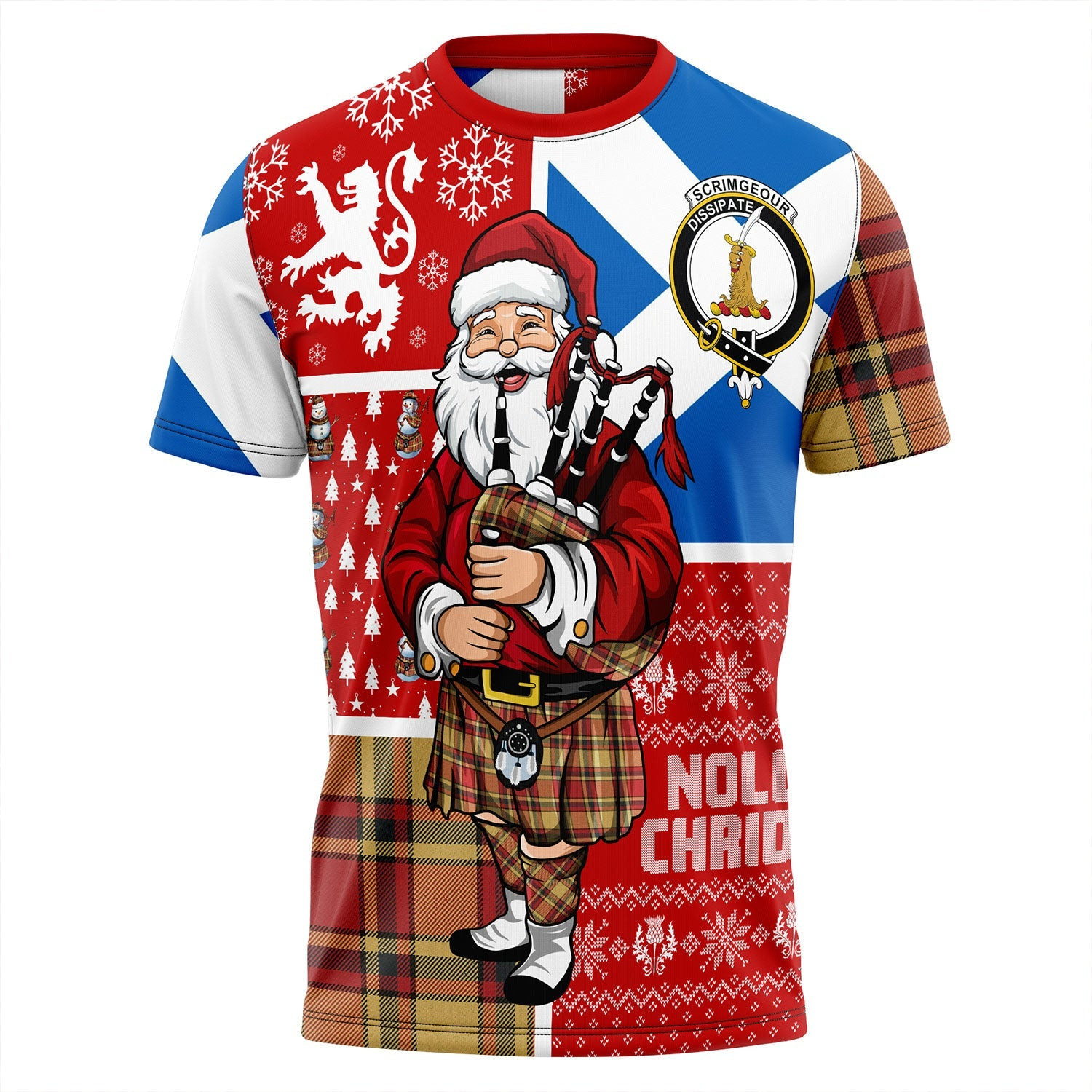 ScotsTee Shop Scottish Scrimgeour of Glassary Weathered Clan Crest Tartan T-Shirt Scotland Christmas Santa