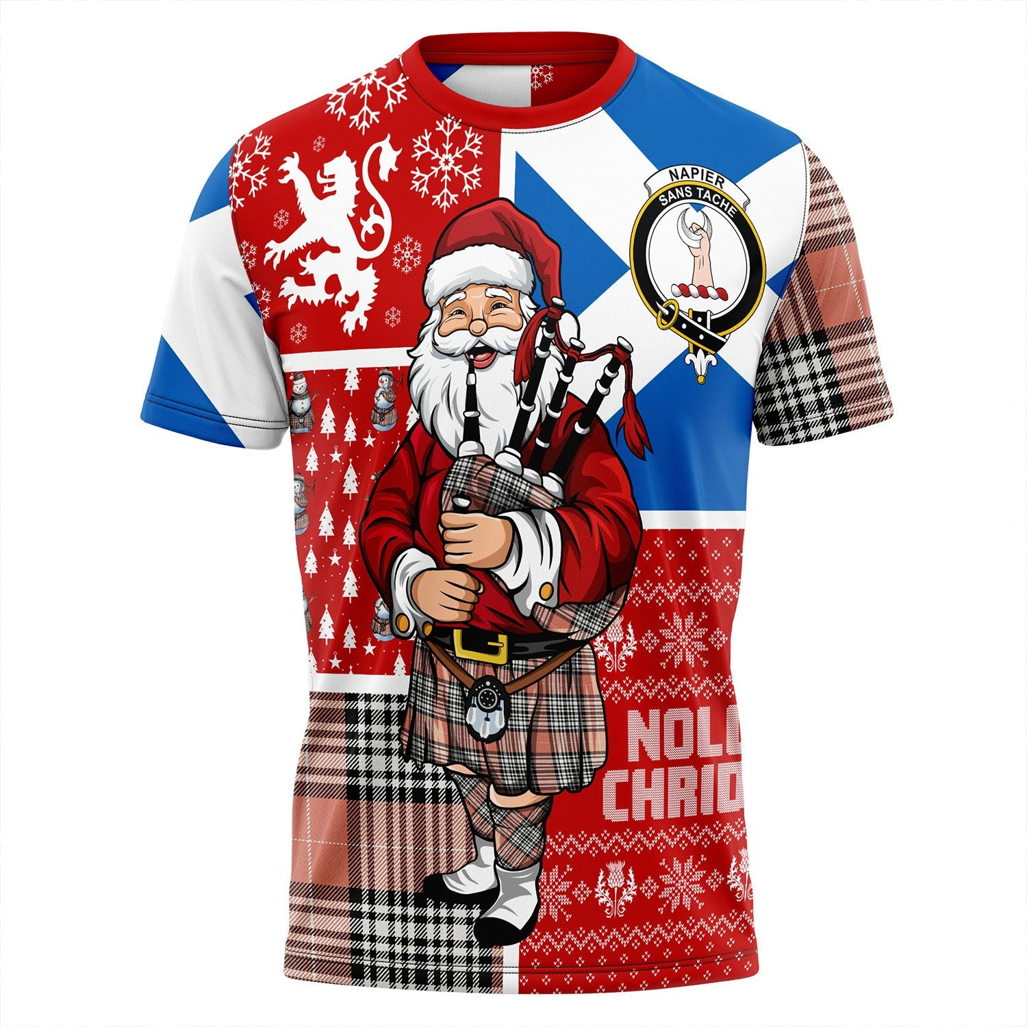 ScotsTee Shop Scottish Napier Rose Ancient Clan Crest Tartan T-Shirt Scotland Christmas Santa